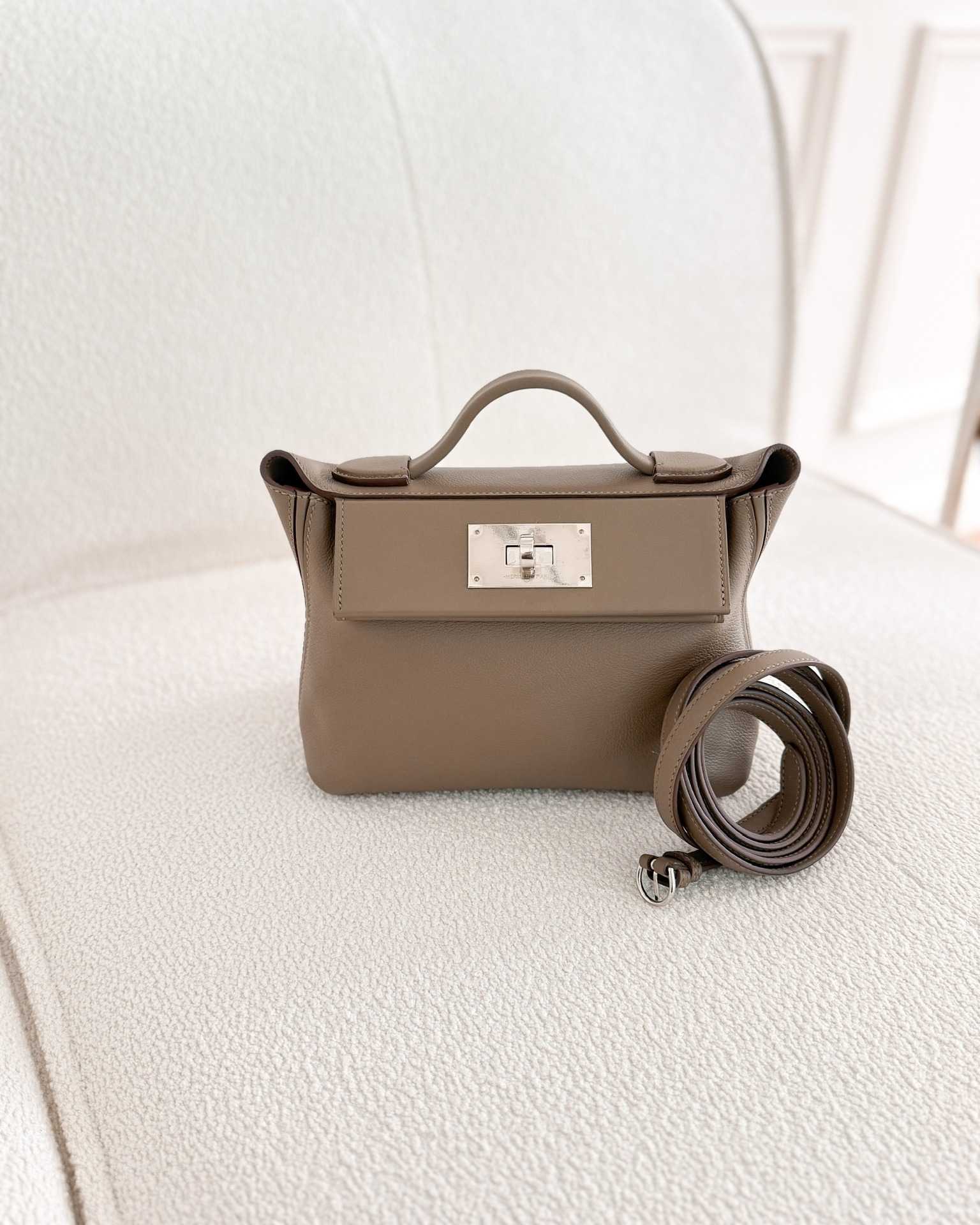 Hermès 24/24 21 Mini Etoupe 18 Evercolor/ Swift Palladium Hardware