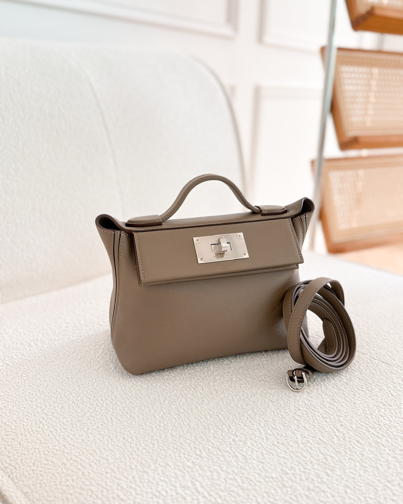 Hermès 24/24 21 Mini Etoupe 18 Evercolor/ Swift Palladium Hardware