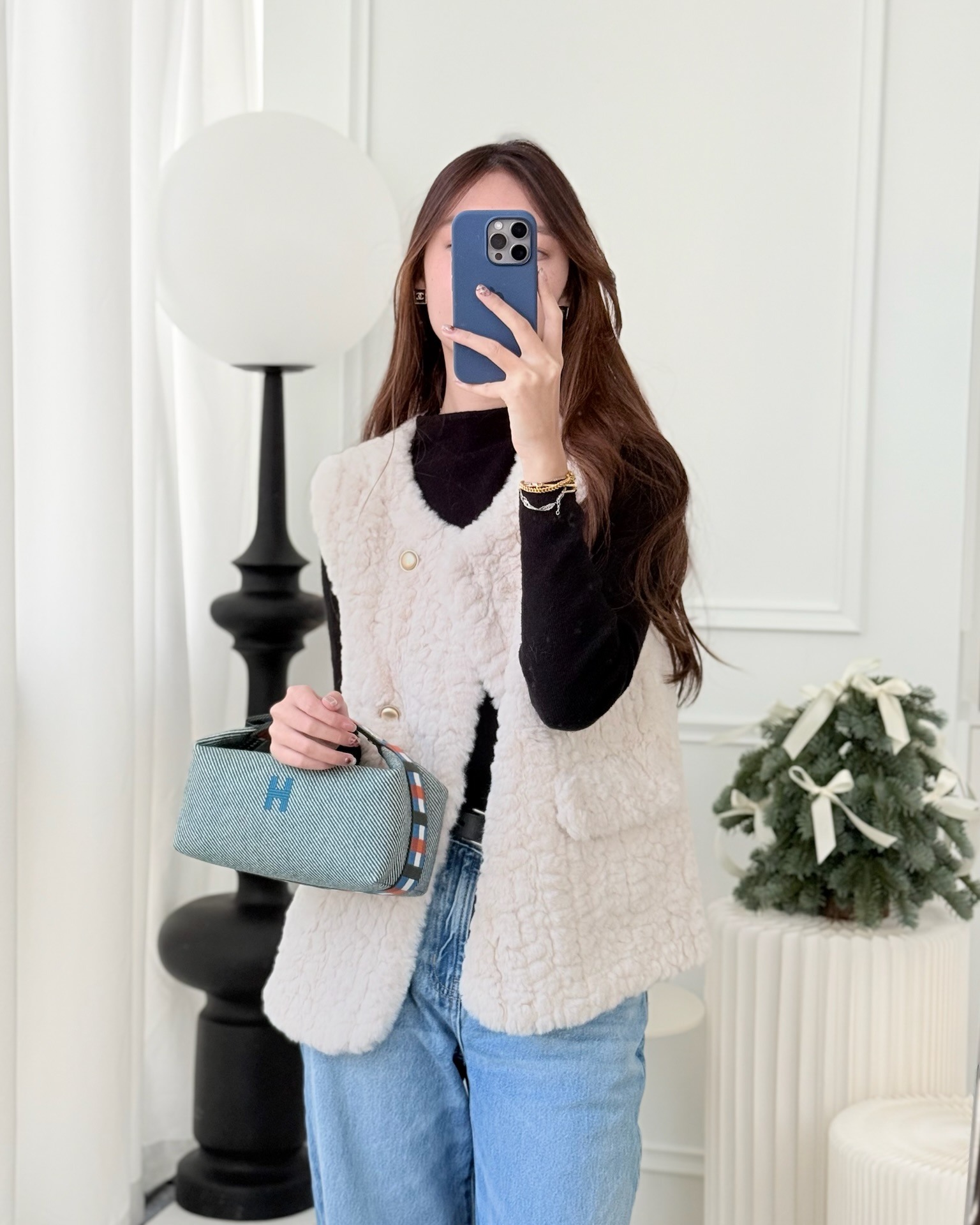 Hermès Small Bride-A-Brac Au Carre Case Wool Green