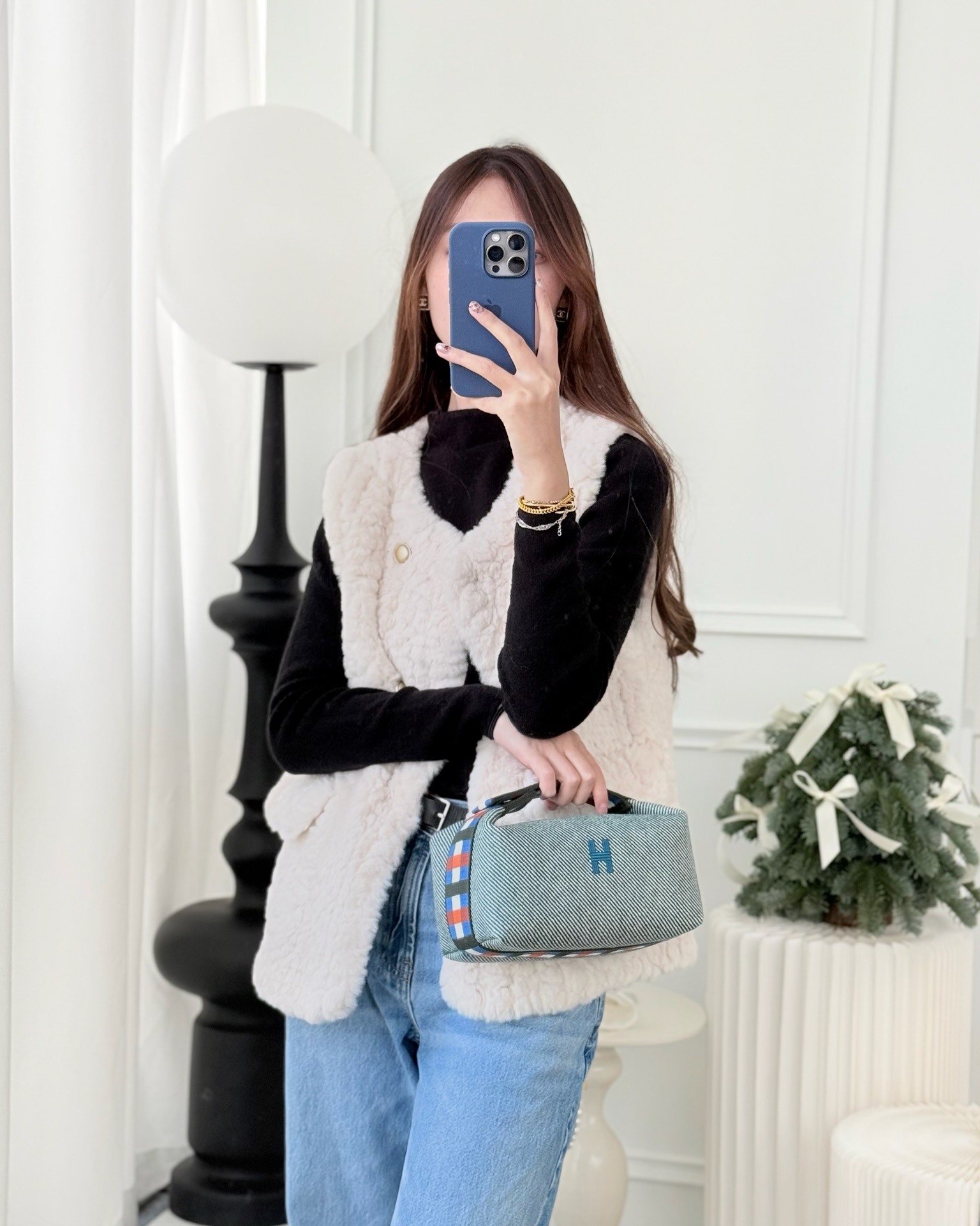 Hermès Small Bride-A-Brac Au Carre Case Wool Green