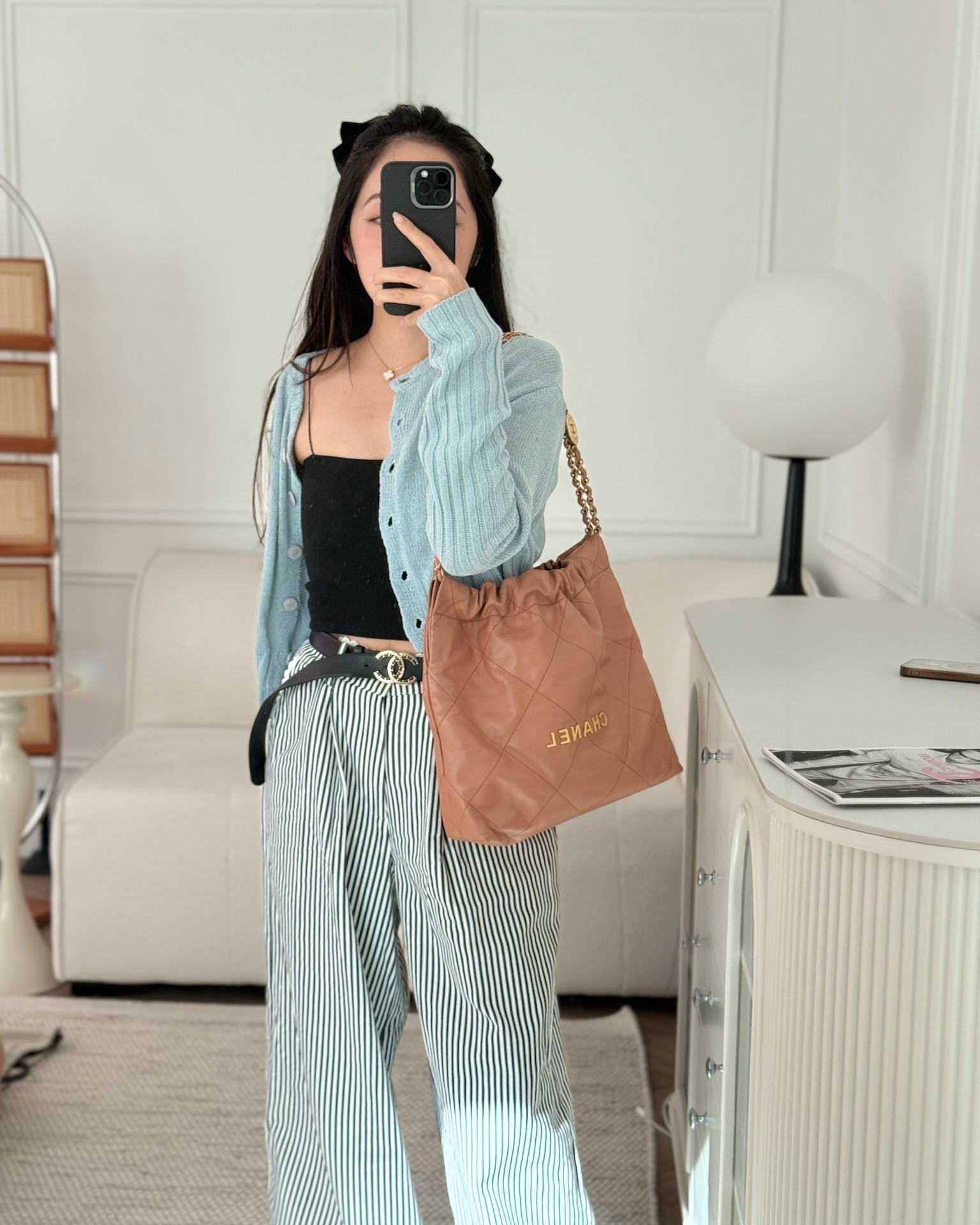 Chanel 22 Small Caramel Beige Shiny Calfskin Aged