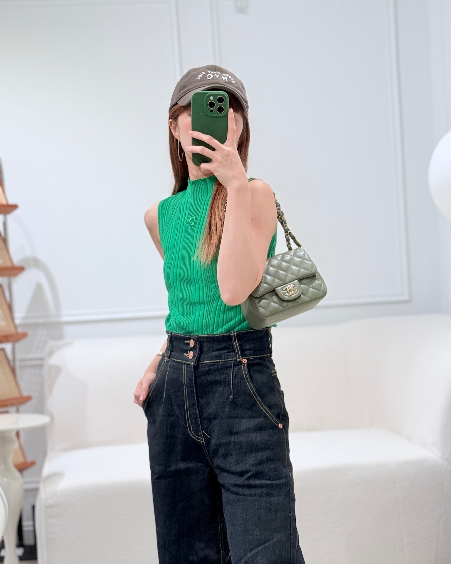 Chanel Mini Square Flap Quilted Olive Green Lambskin