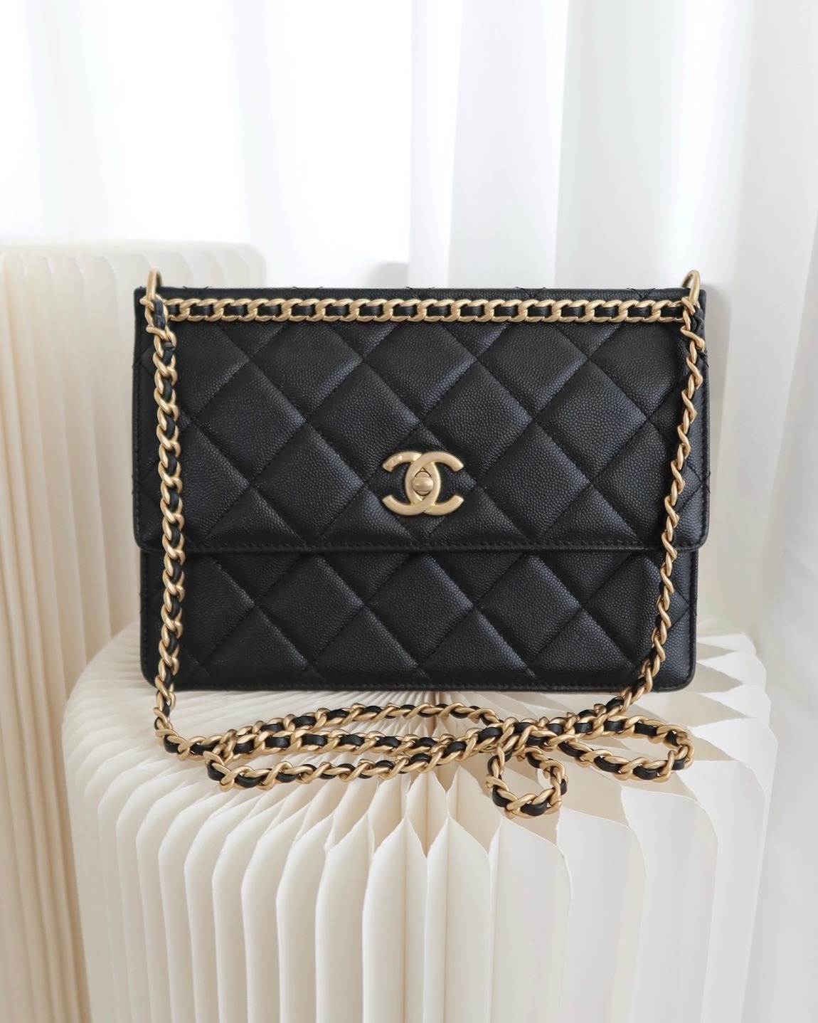 Chanel Small Chain Flap Bag Black Caviar Aged 23A