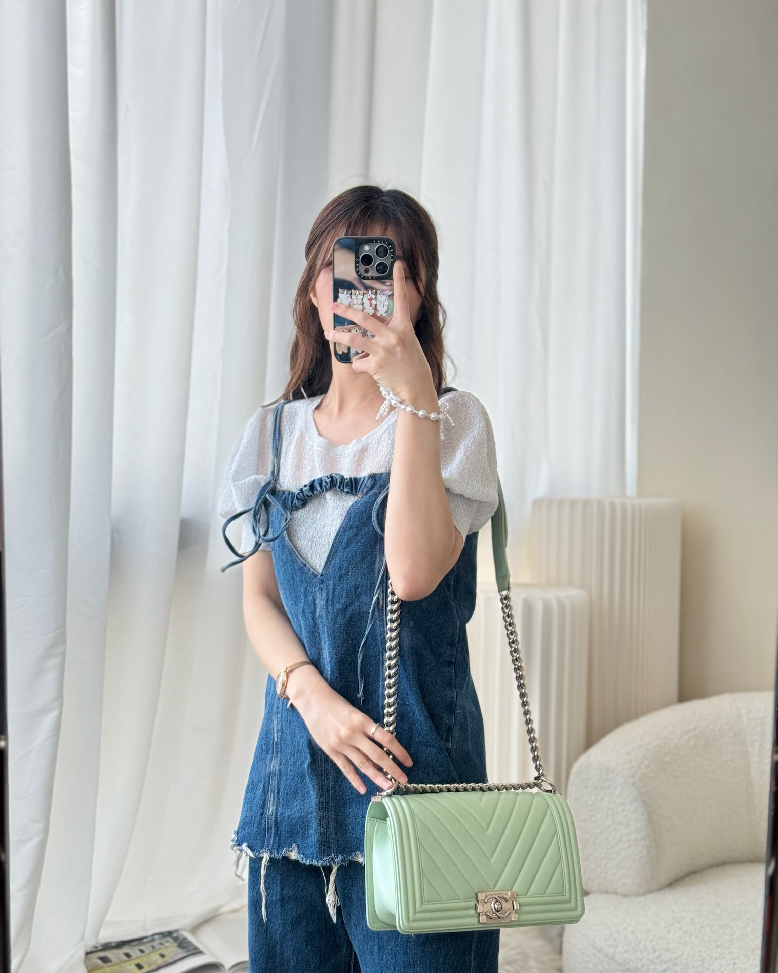 Chanel Medium Chevron Boy Mint Green Calfskin