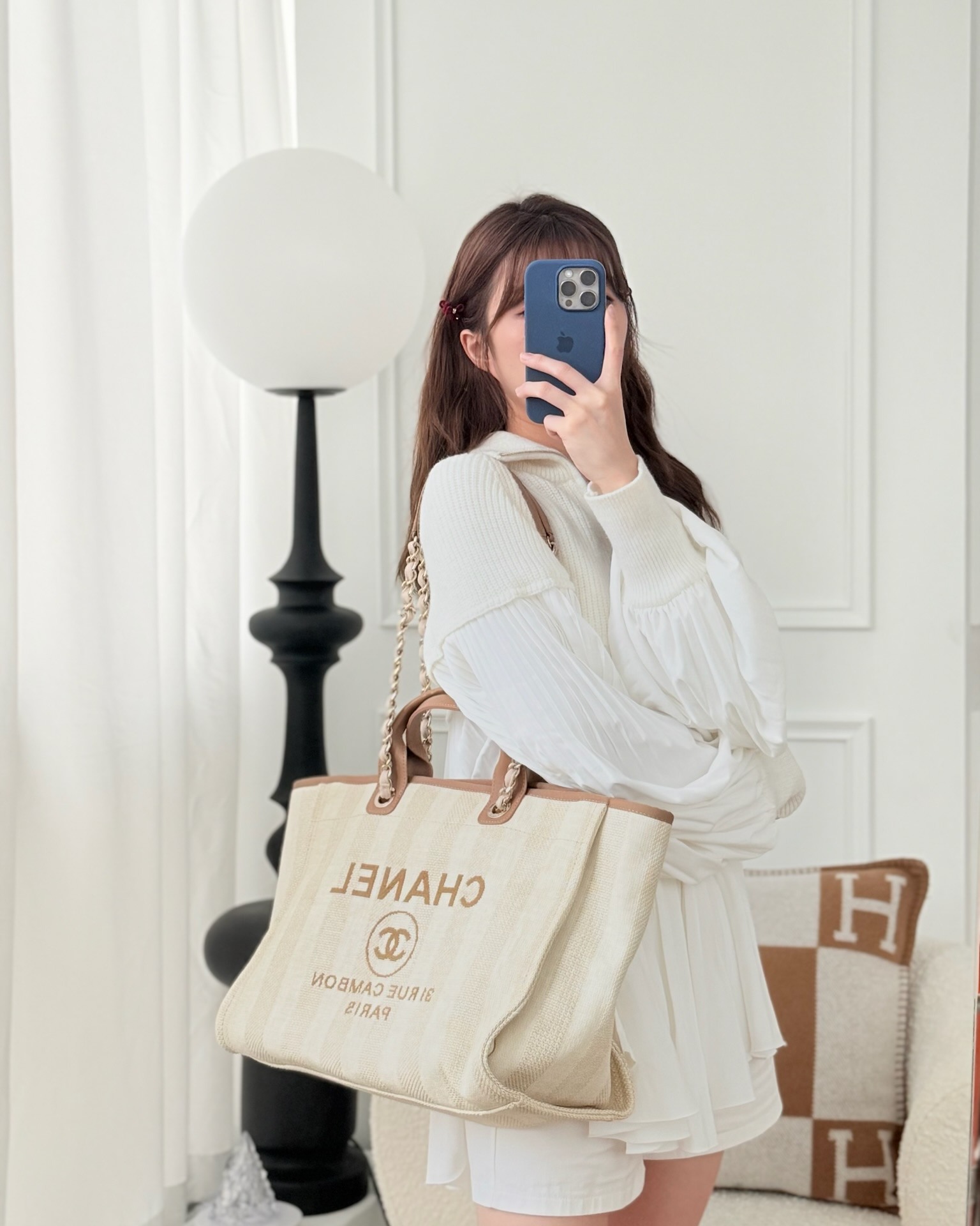 Chanel Large Deauville Beige Brown Tweed