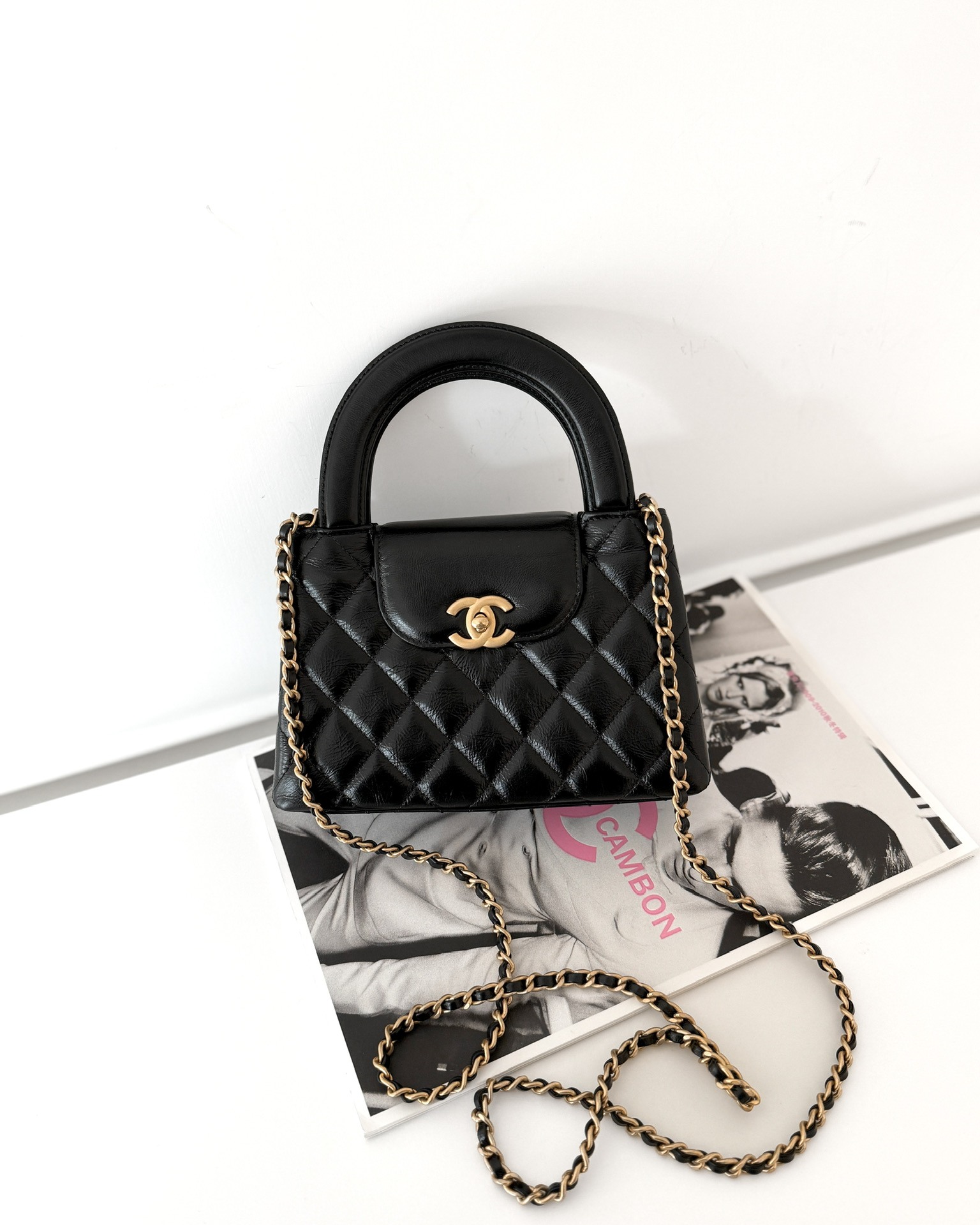 Chanel Kelly Bag Quilted Black Shiny Crumpled Calfskin Aged
