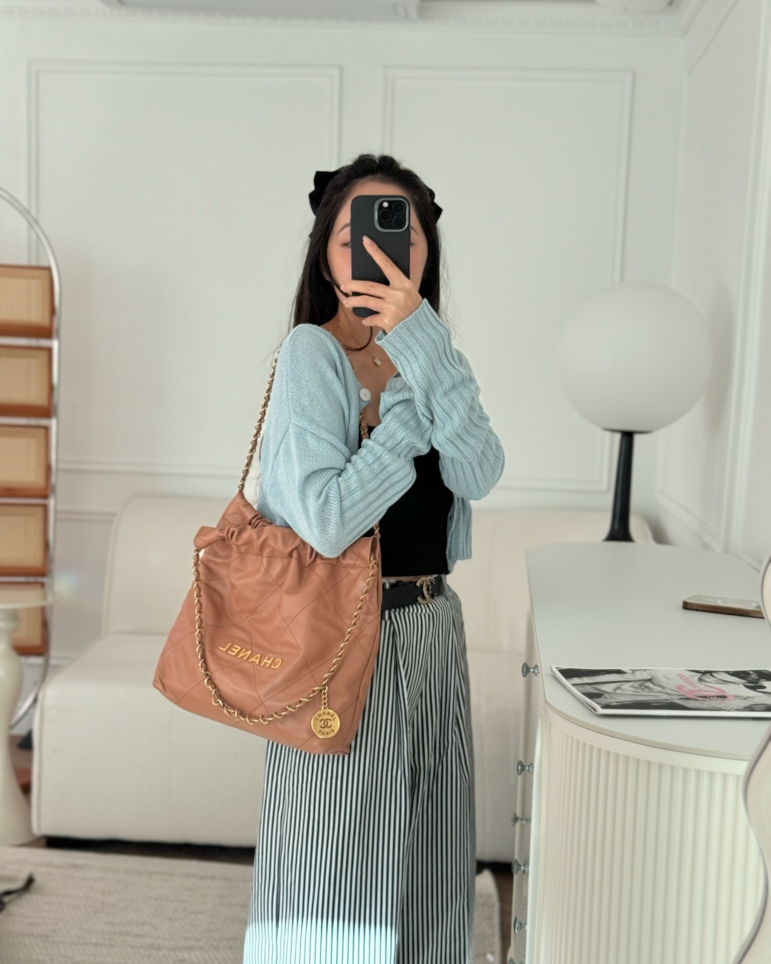 Chanel 22 Small Caramel Beige Shiny Calfskin Aged