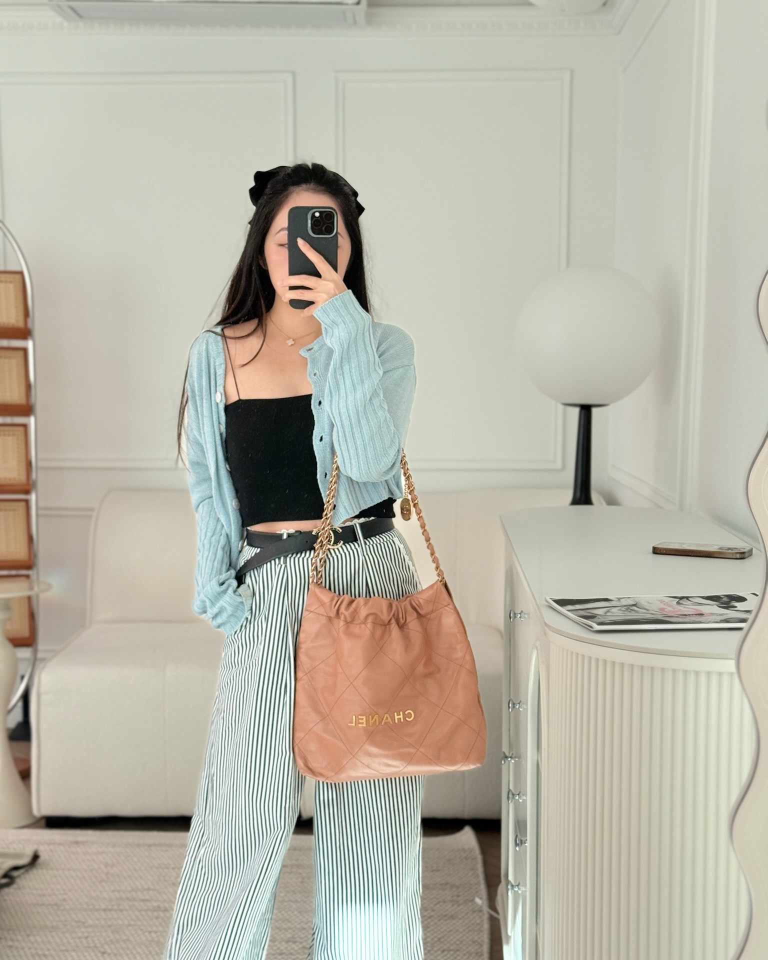 Chanel 22 Small Caramel Beige Shiny Calfskin Aged