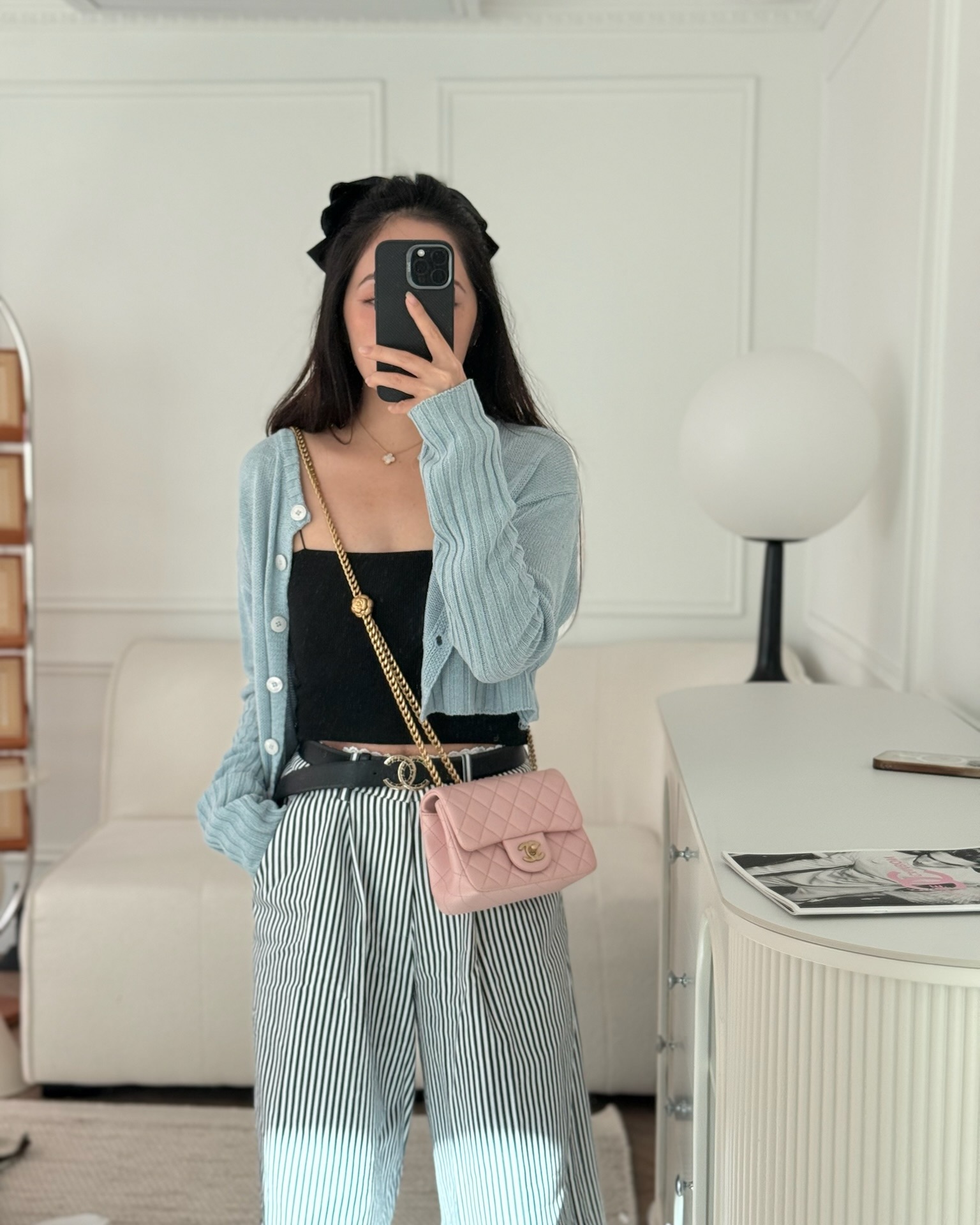 Chanel Quilted Mini Square Flap with Camellia Adjustable Chain Pink Clair Lambskin