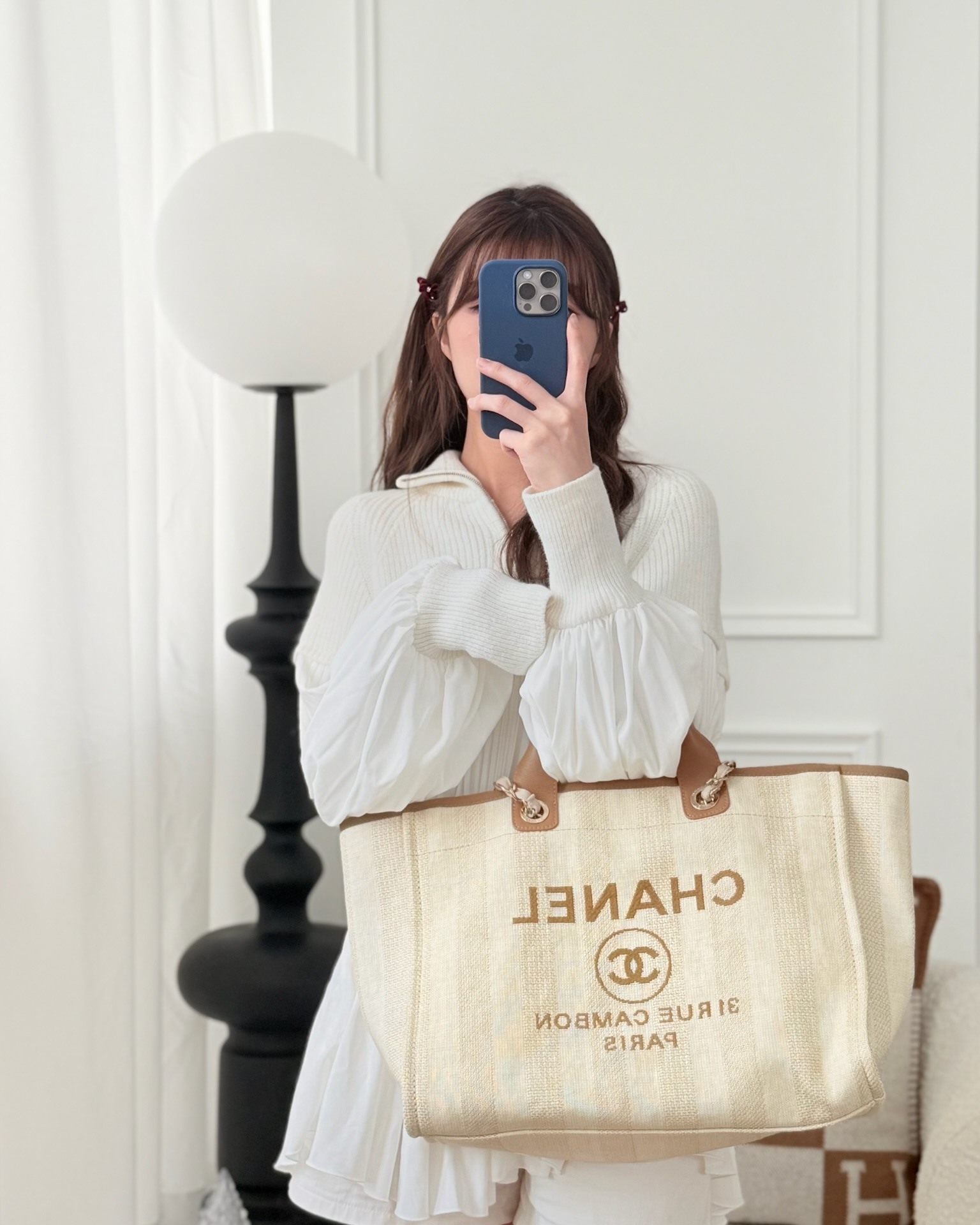 Chanel Large Deauville Beige Brown Tweed