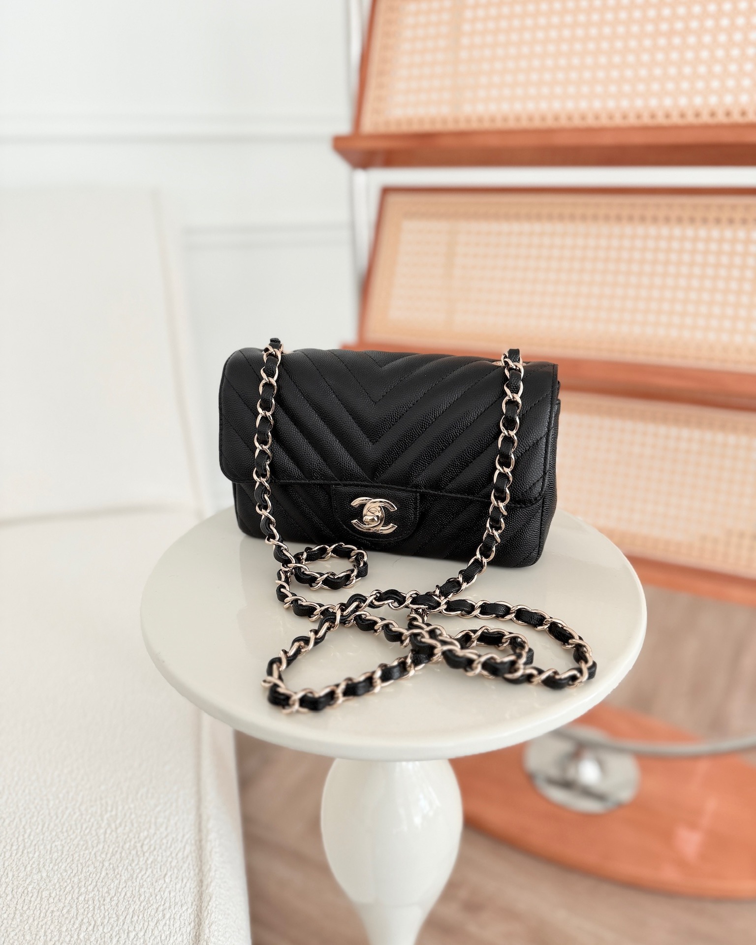 Chanel Mini Rectangular Chevron Black Caviar