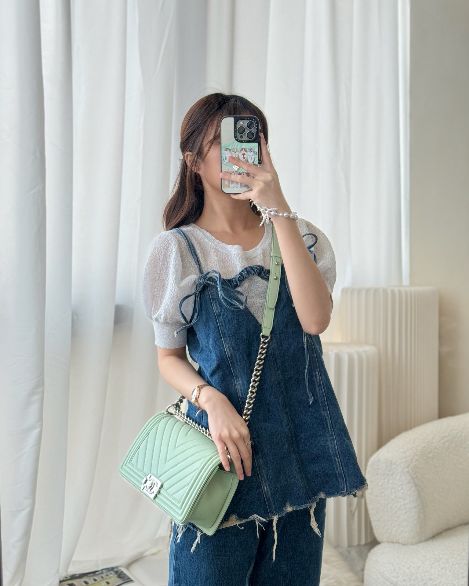 Chanel Medium Chevron Boy Mint Green Calfskin