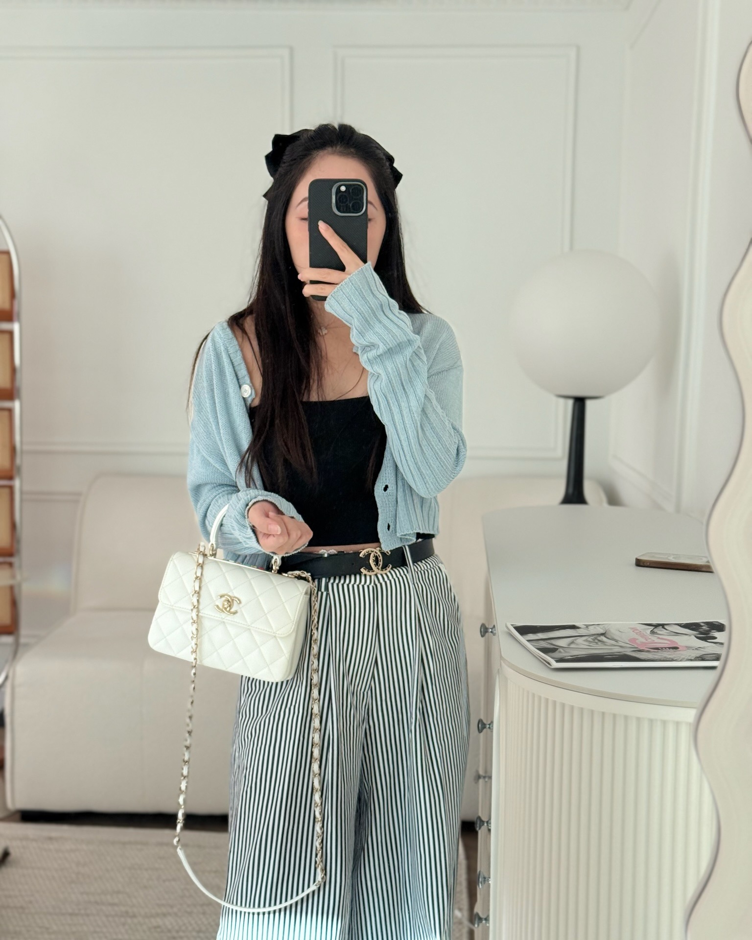 Chanel Mini Trendy CC Handle Bag Lacquered Logo White Lambskin