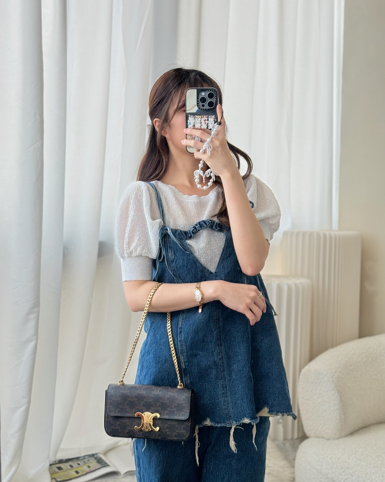 Celine Chain Shoulder Bag Claude in Triomphe Canvas Tan