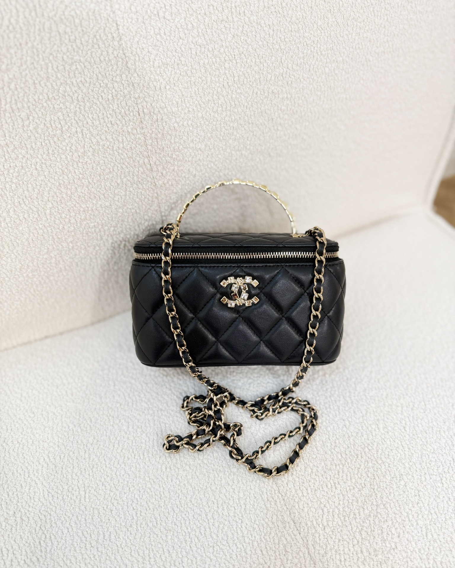 Chanel Crystals Top Handle Vanity Rectangular Black Lambskin