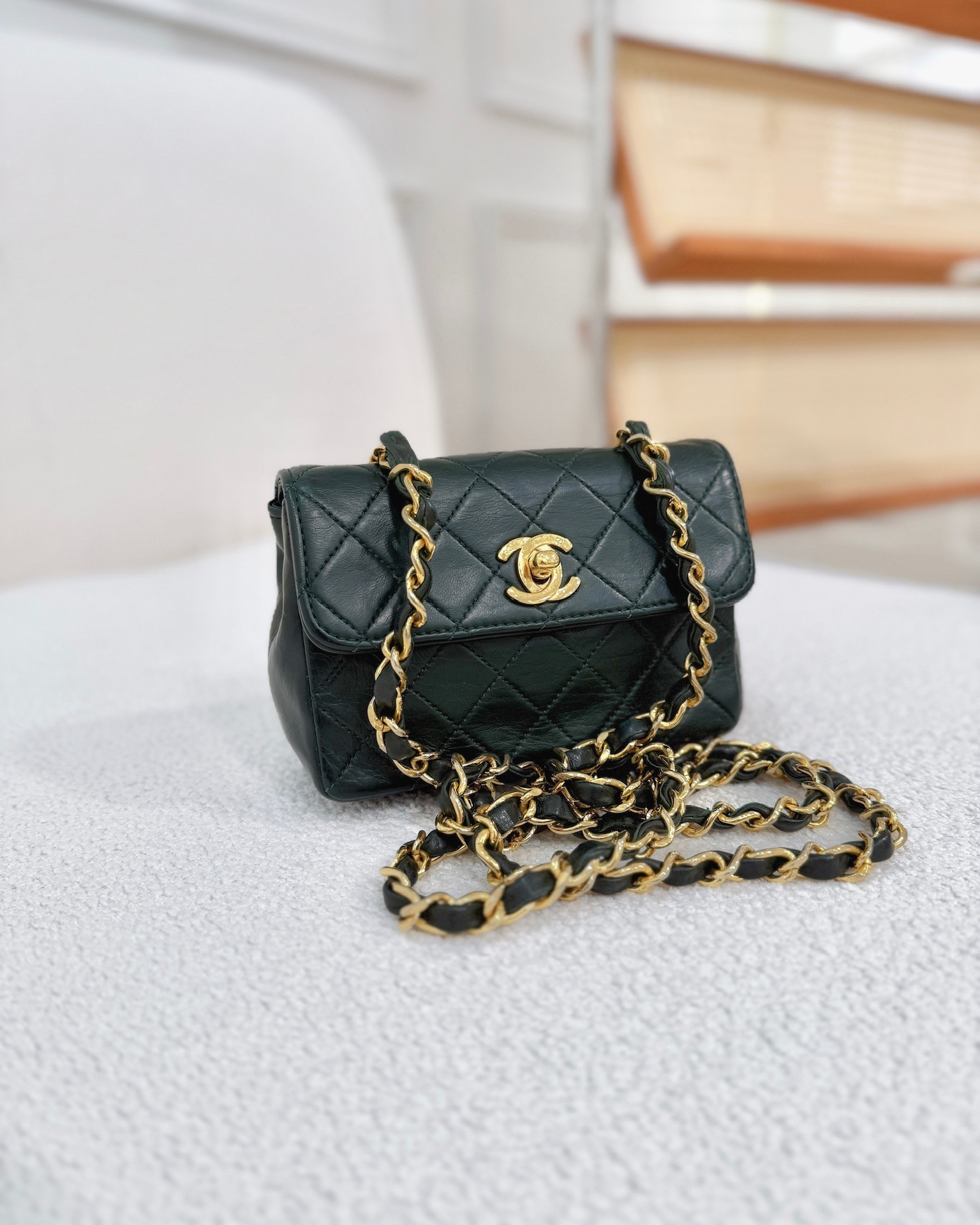 Chanel Vintage Mini Flap Bag Dark Green Lambskin