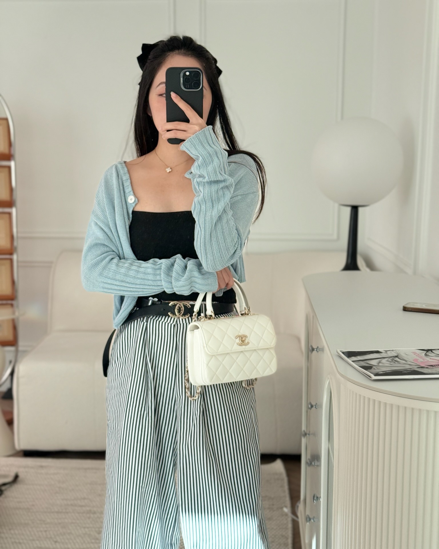 Chanel Mini Trendy CC Handle Bag Lacquered Logo White Lambskin