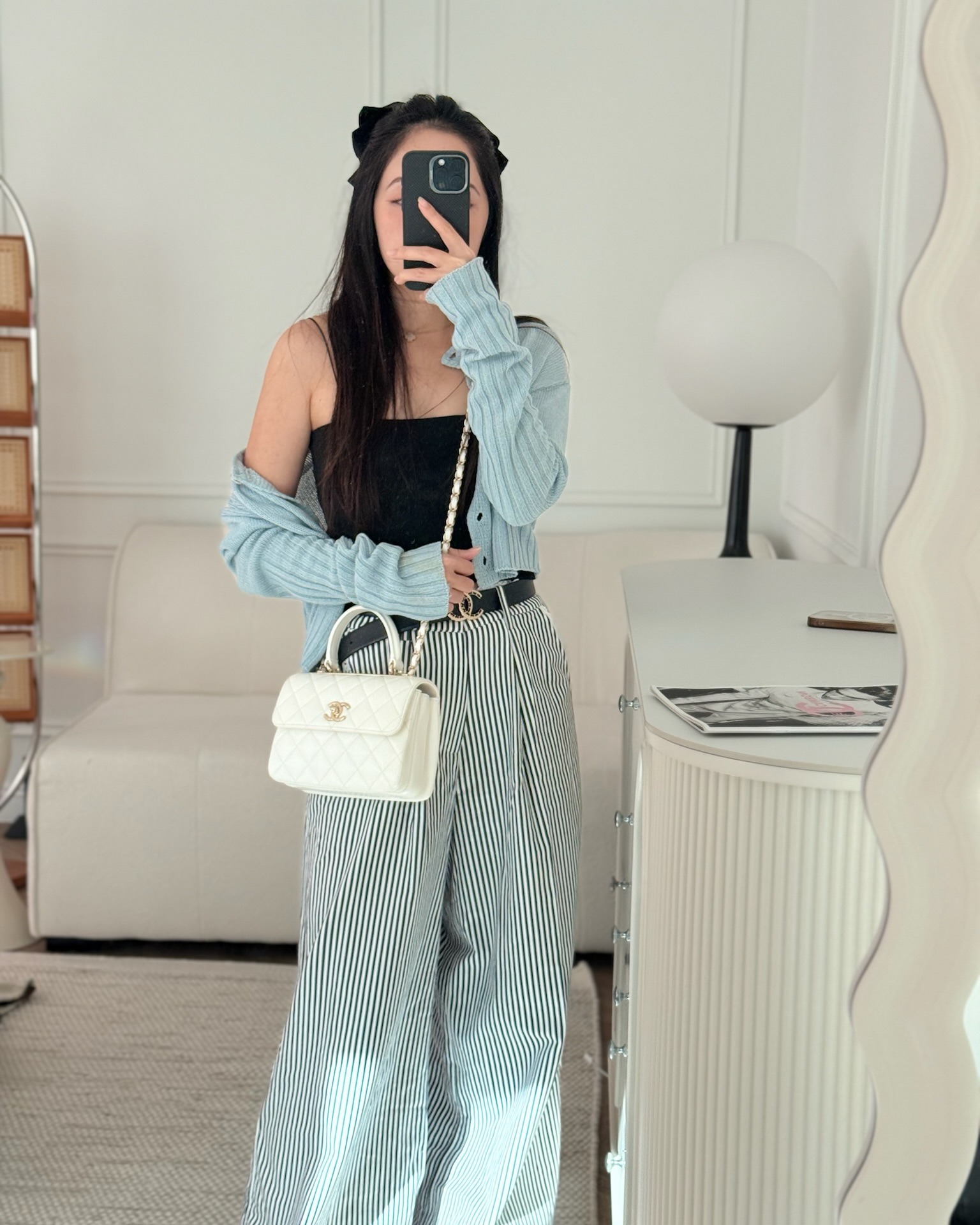 Chanel Mini Trendy CC Handle Bag Lacquered Logo White Lambskin