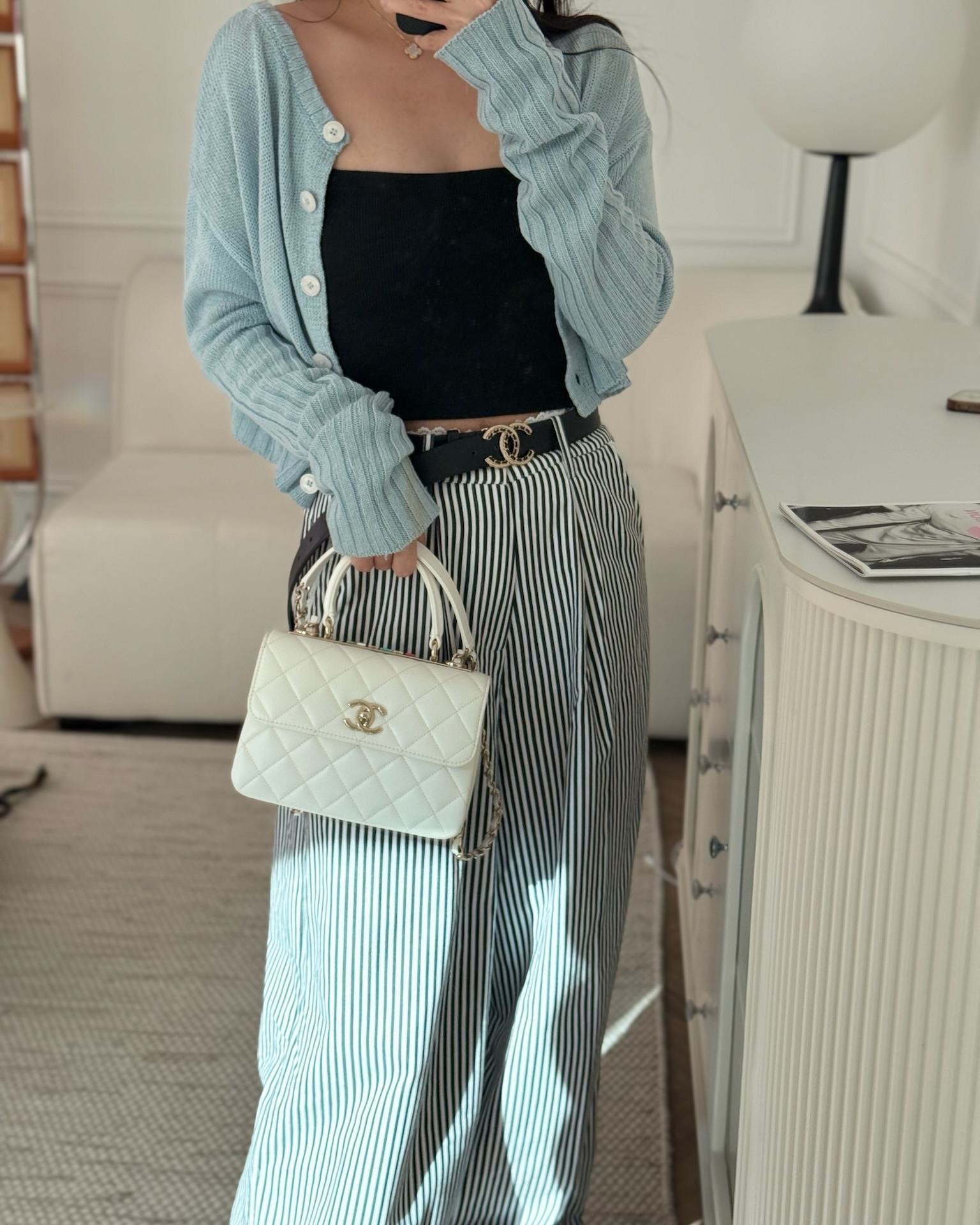 Chanel Mini Trendy CC Handle Bag Lacquered Logo White Lambskin