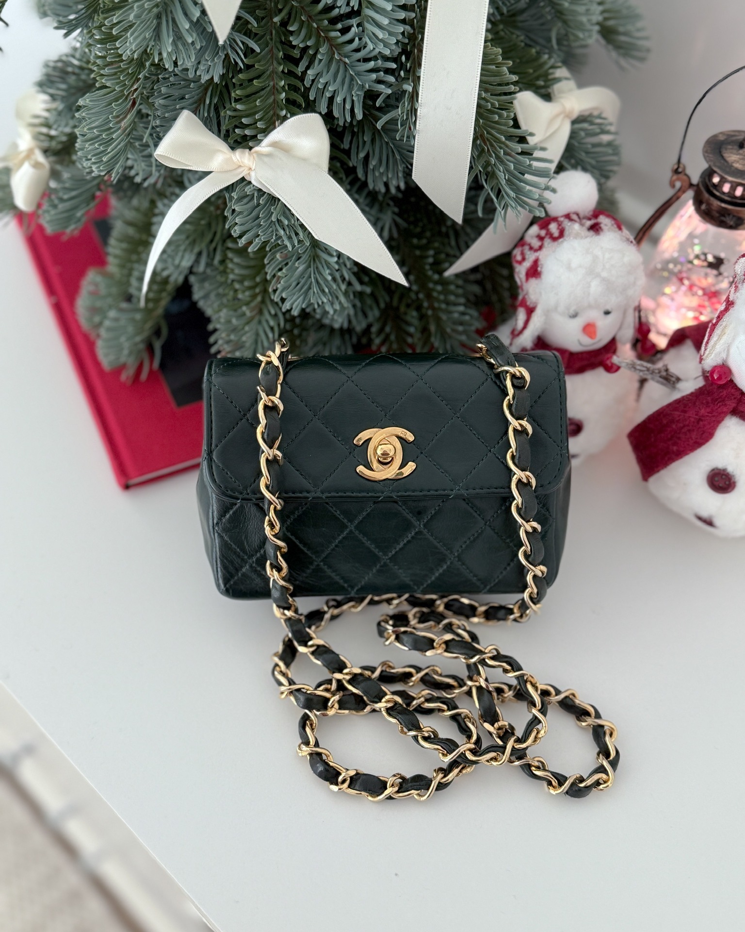 Chanel Vintage Mini Flap Bag Dark Green Lambskin