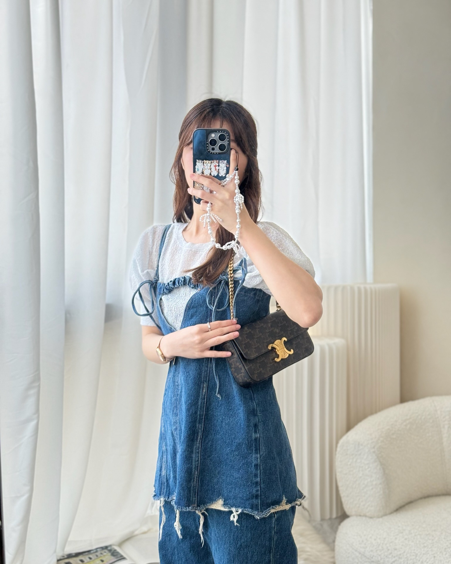 Celine Chain Shoulder Bag Claude in Triomphe Canvas Tan