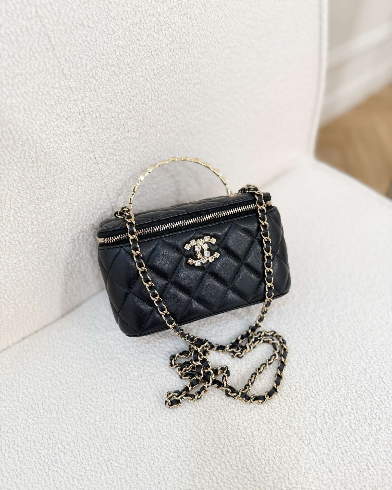 Chanel Crystals Top Handle Vanity Rectangular Black Lambskin
