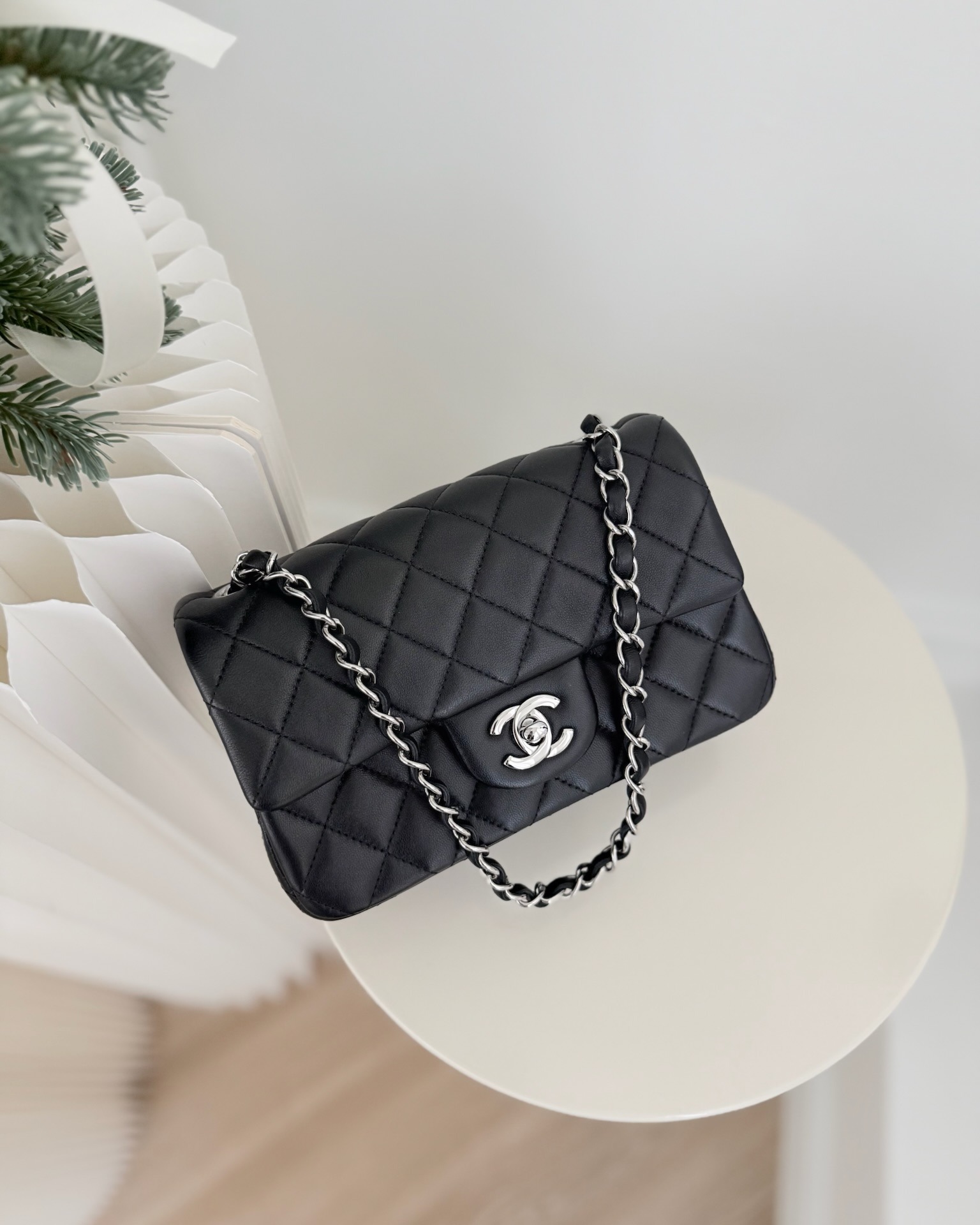 Chanel Quilted Mini Rectangular Flap Black Lambskin
