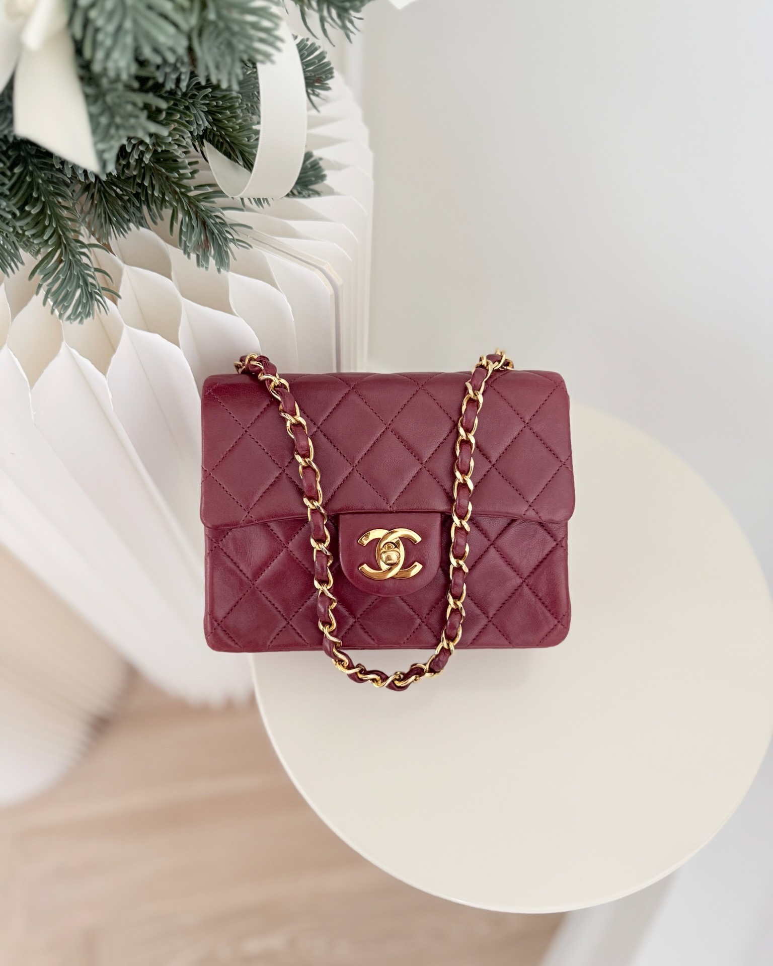 Chanel Vintage Mini Square Burgundy Lambskin 24K
