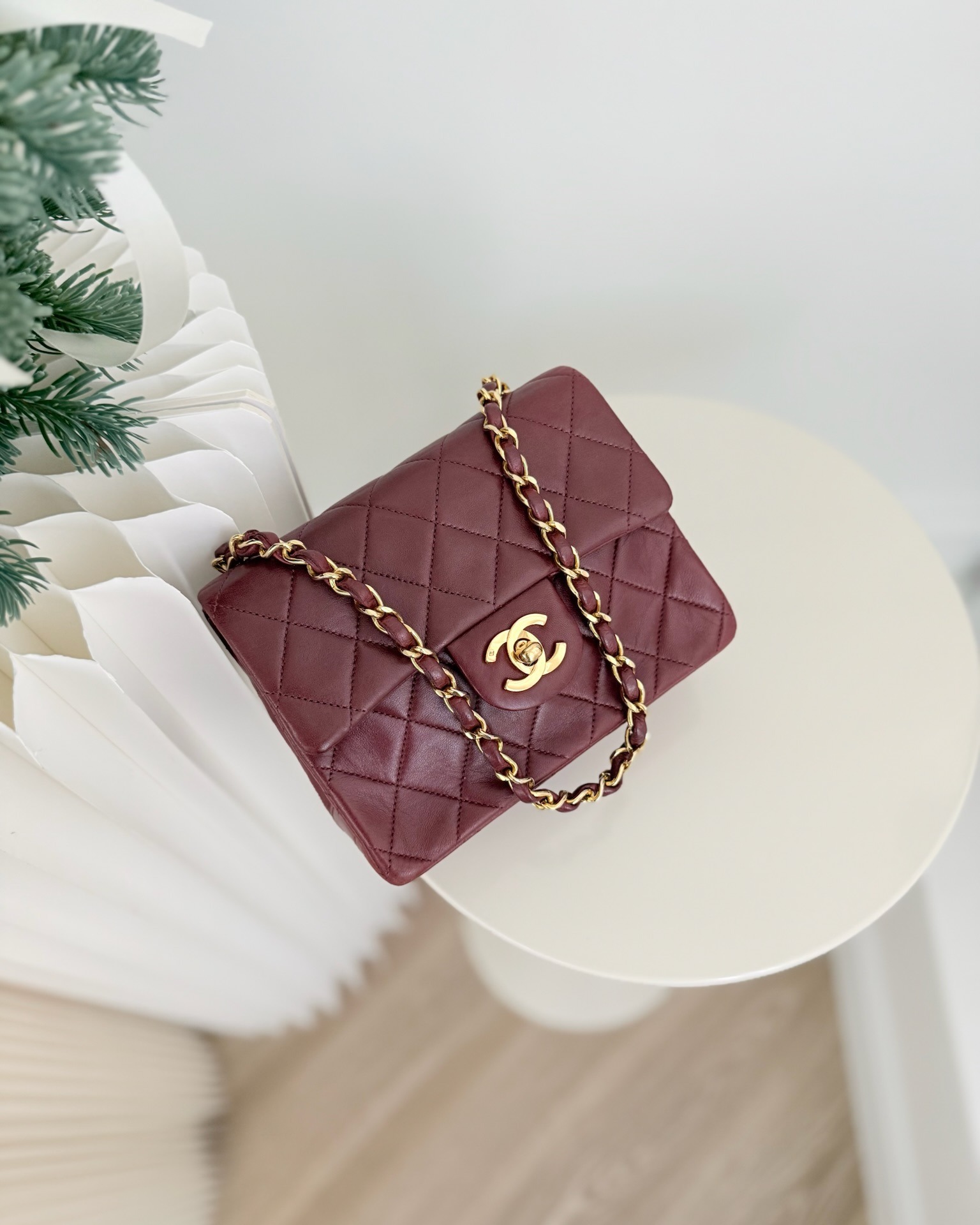 Chanel Vintage Mini Square Burgundy Lambskin 24K