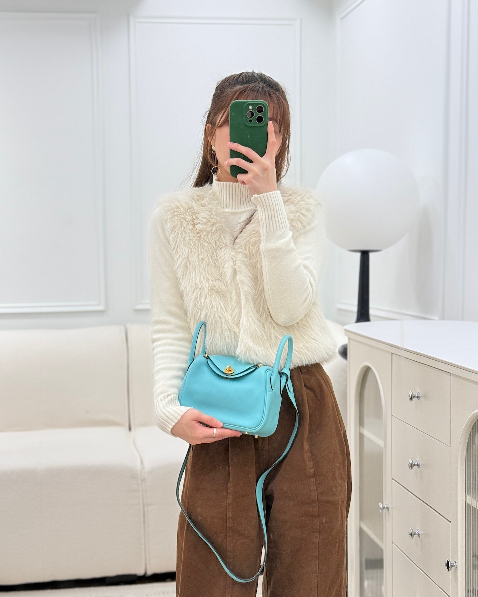 Hermès Mini Lindy 20 Bleu Atoll 3P Swift