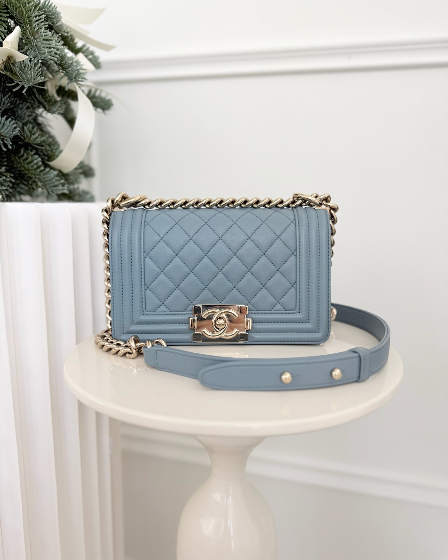 Chanel Small Quilted Boy Dusty Blue Lambskin