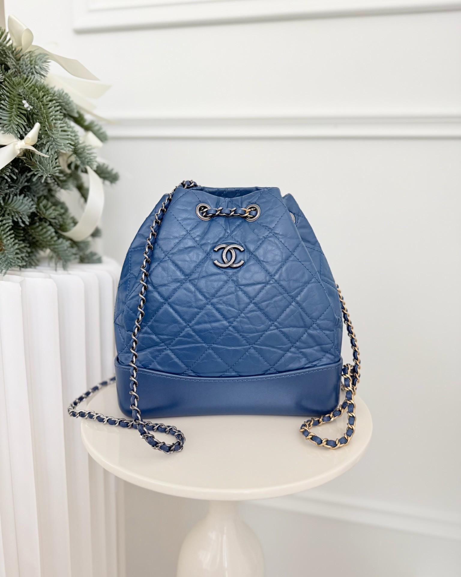 Chanel Small Gabrielle Backpack Blue Aged Calfskin