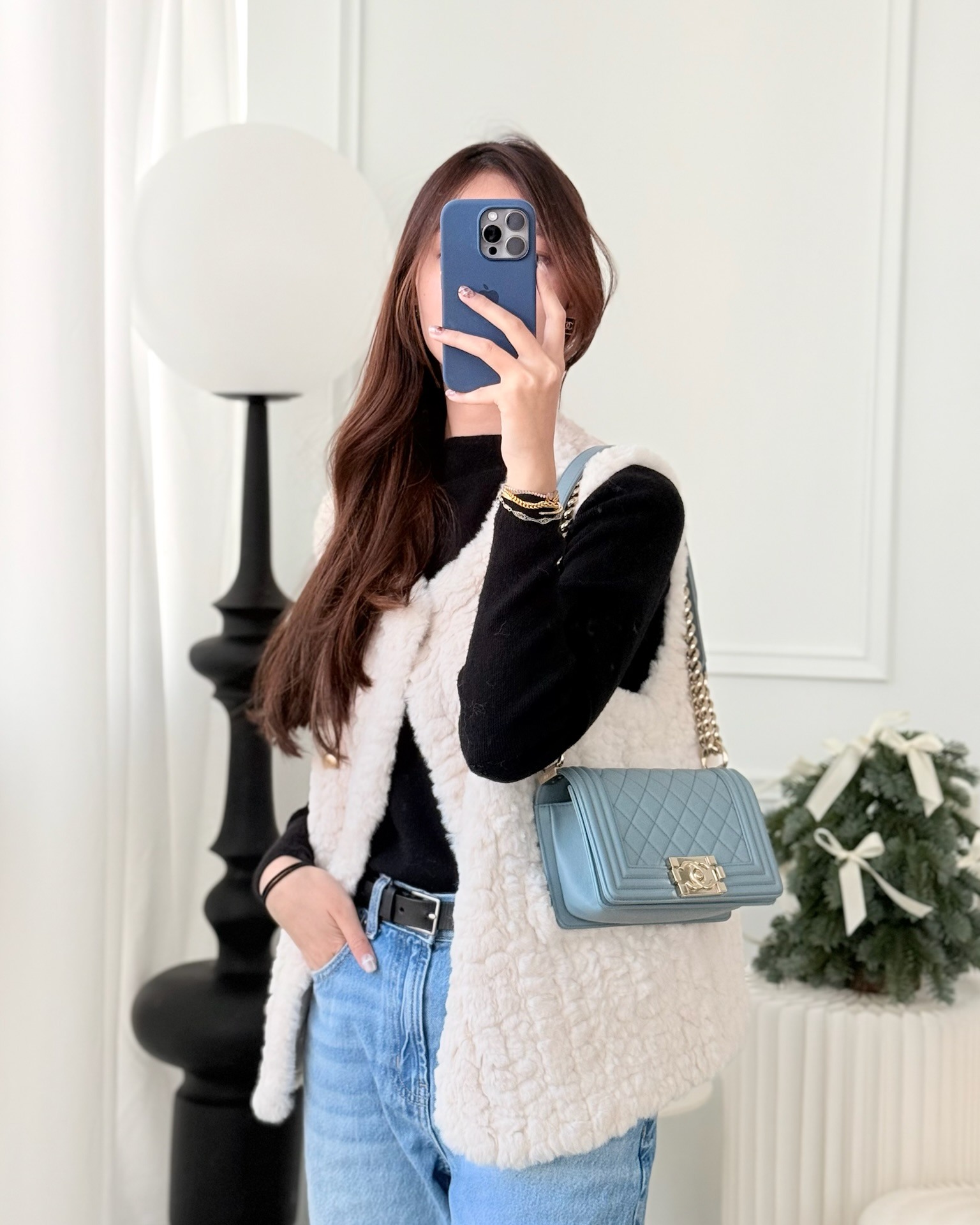 Chanel Small Quilted Boy Dusty Blue Lambskin