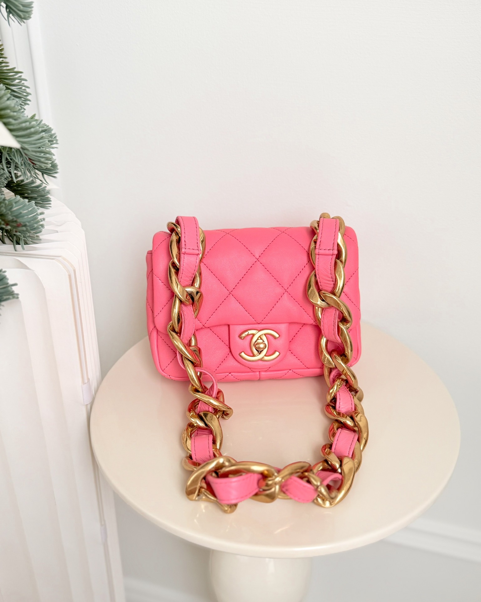 Chanel Quilted Mini CC Funky Town Flap Pink Lambskin Aged