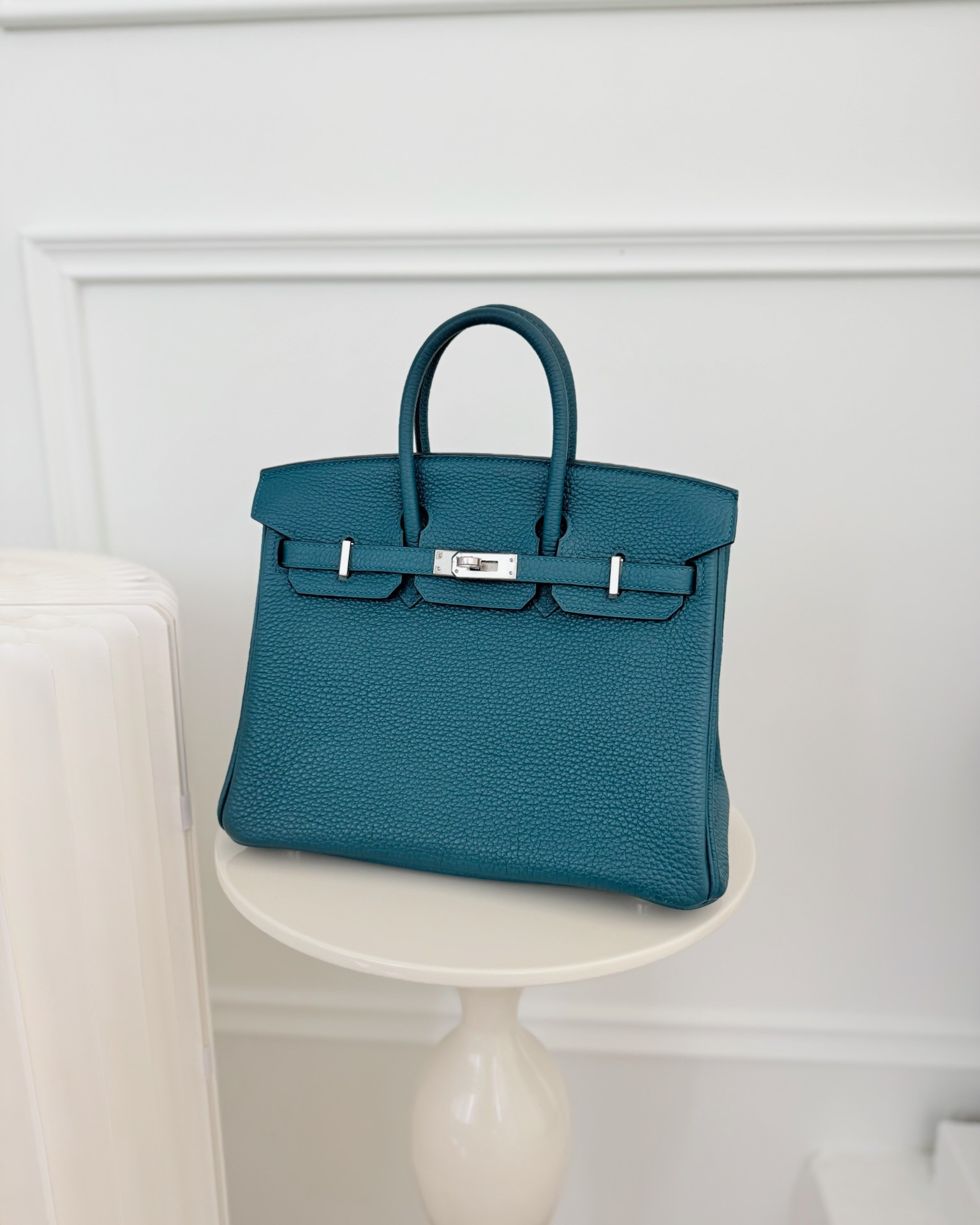 Hermès Birkin 25 Retourne Vert Bosphore W0 / Bleu Océan Z7 Togo Palladium Hardware