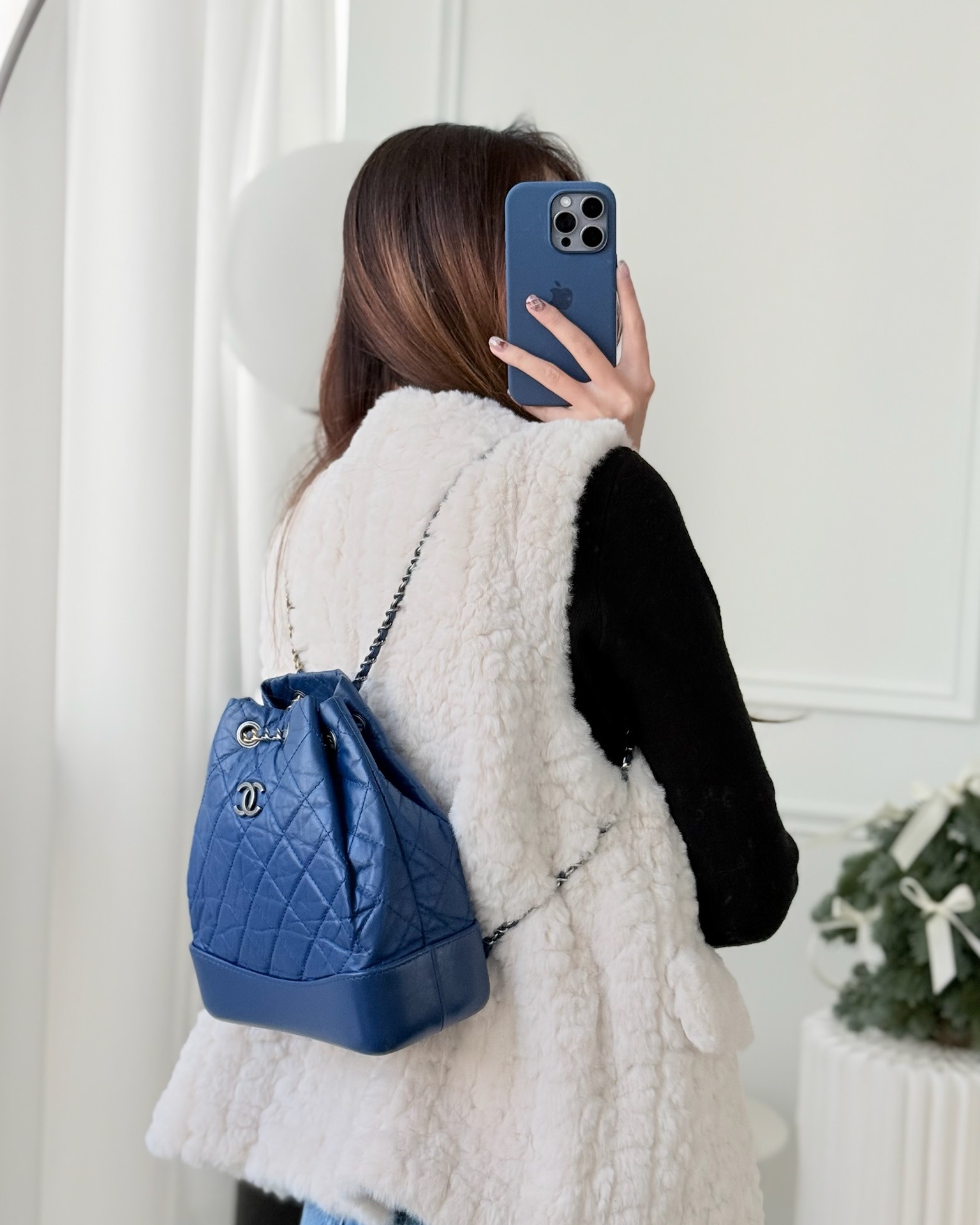 Chanel Small Gabrielle Backpack Blue Aged Calfskin