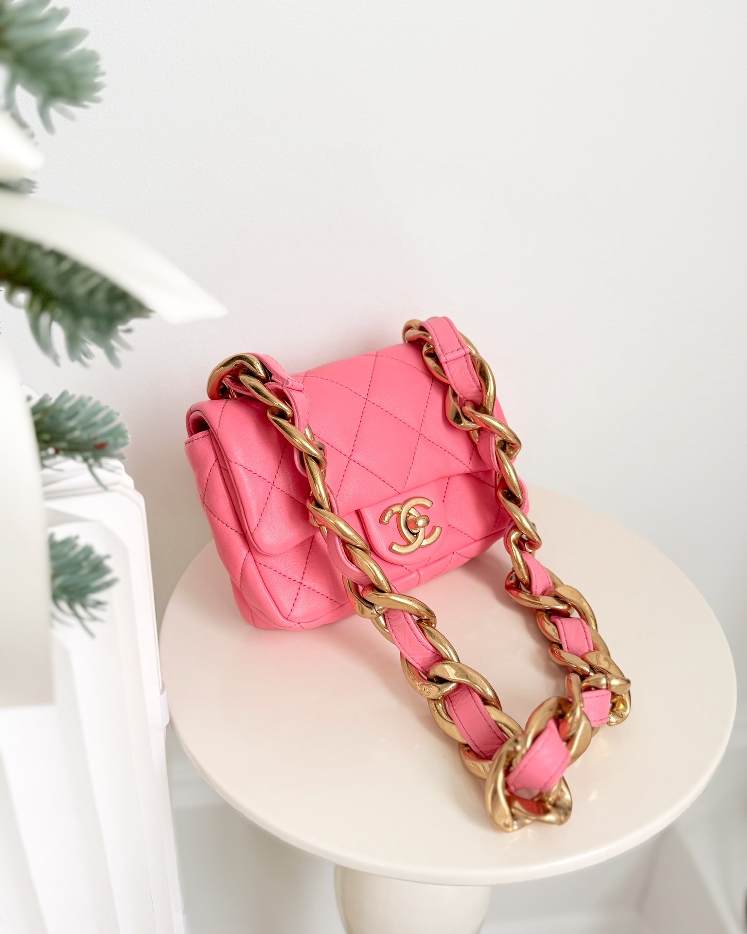 Chanel Quilted Mini CC Funky Town Flap Pink Lambskin Aged