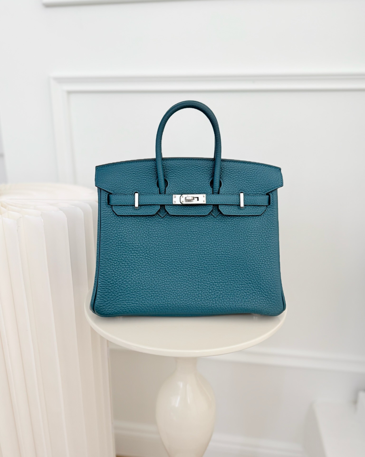Hermès Birkin 25 Retourne Vert Bosphore W0 / Bleu Océan Z7 Togo Palladium Hardware