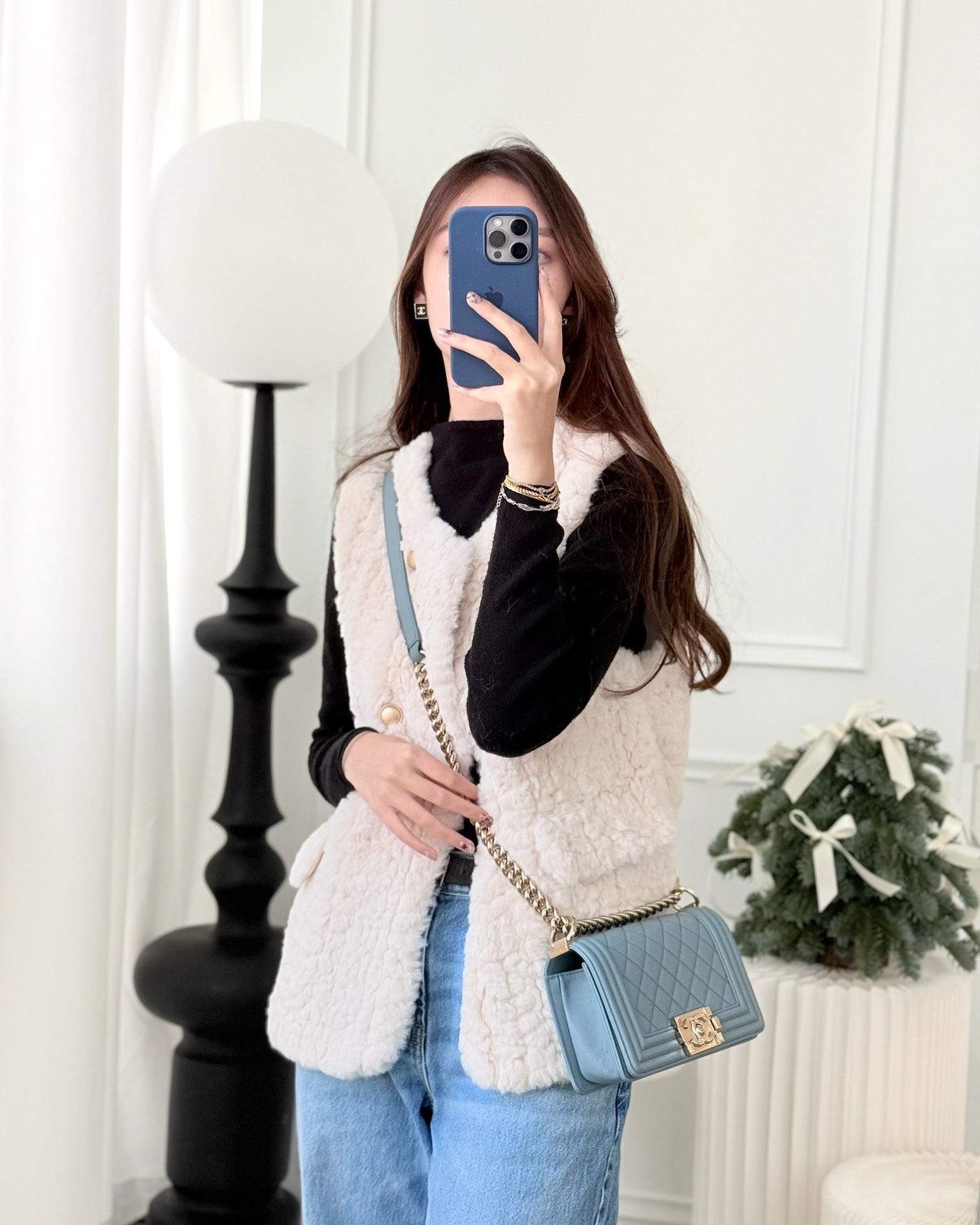 Chanel Small Quilted Boy Dusty Blue Lambskin