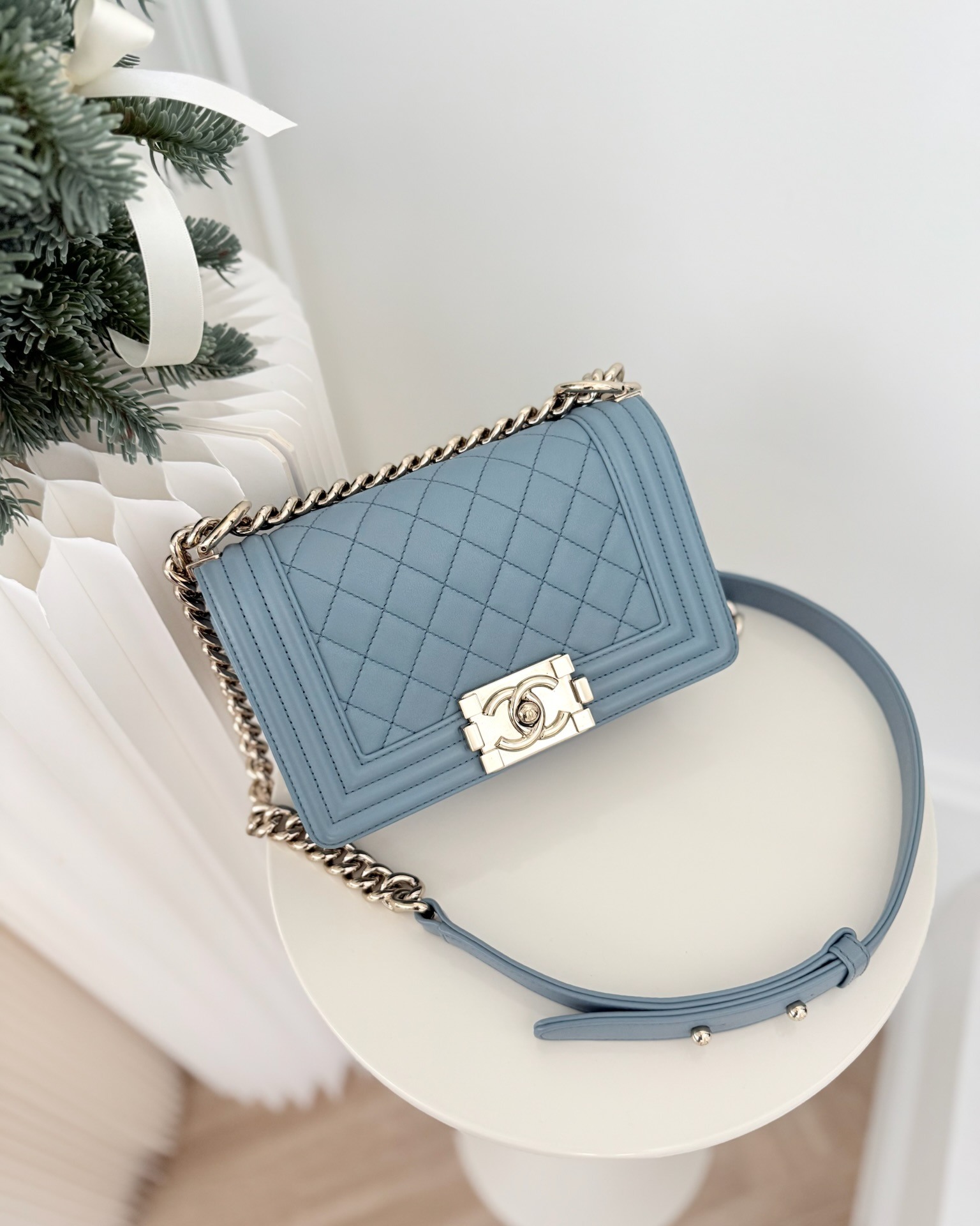 Chanel Small Quilted Boy Dusty Blue Lambskin