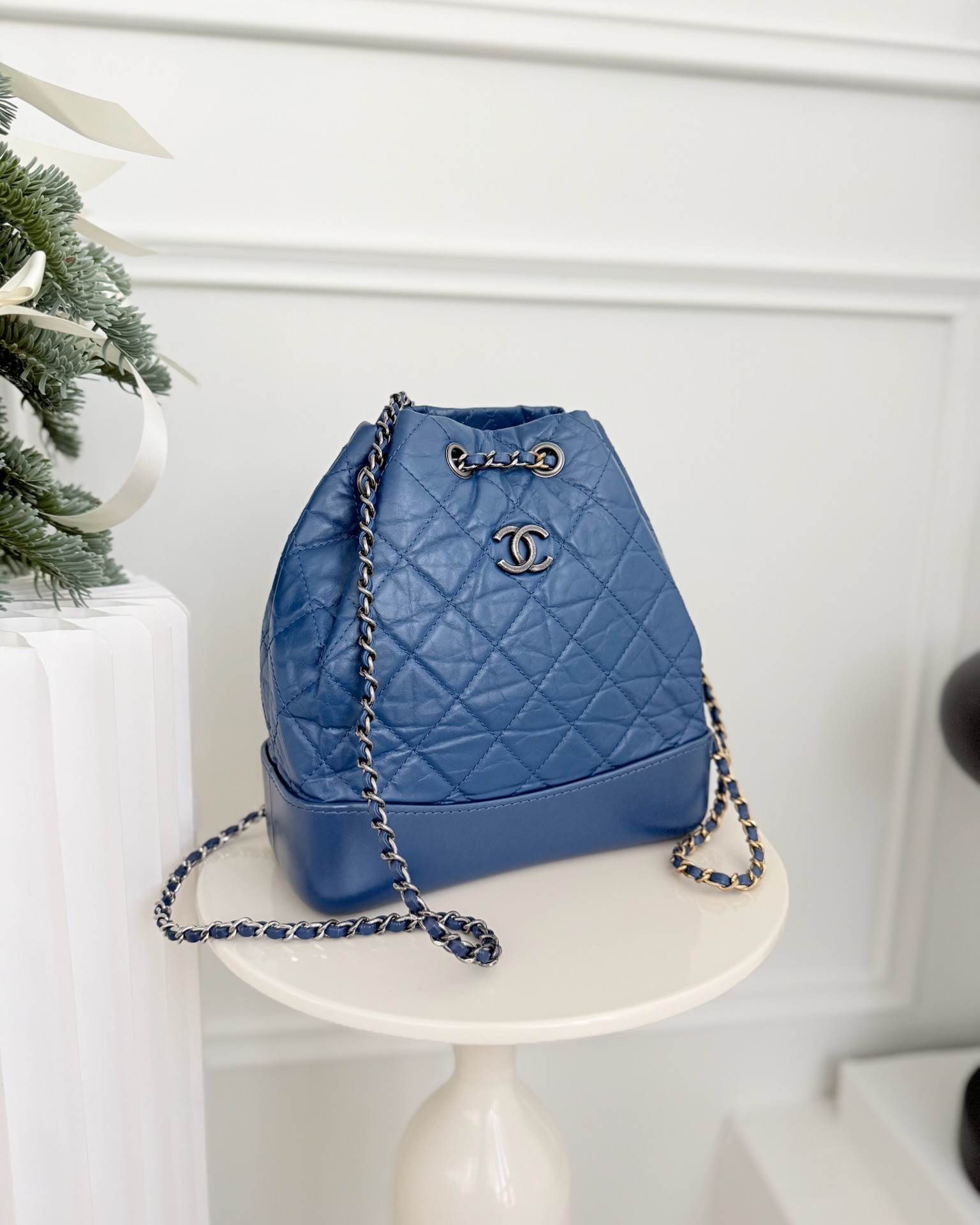 Chanel Small Gabrielle Backpack Blue Aged Calfskin