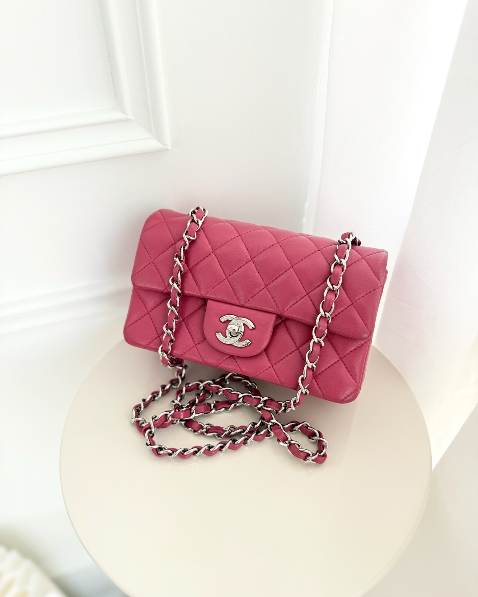 Chanel Quilted Mini Rectangular Flap Dark Pink Lambskin