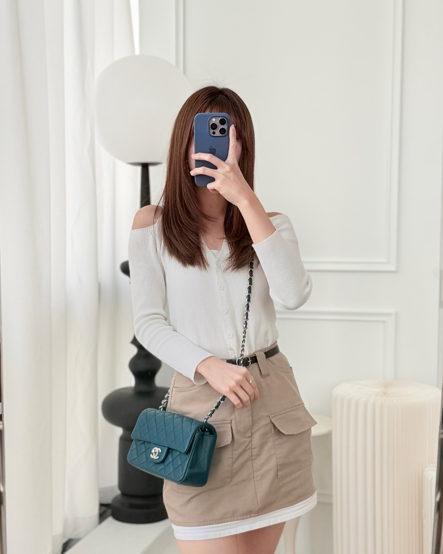 Chanel Quilted Mini Rectangular Flap Teal Green Lambskin