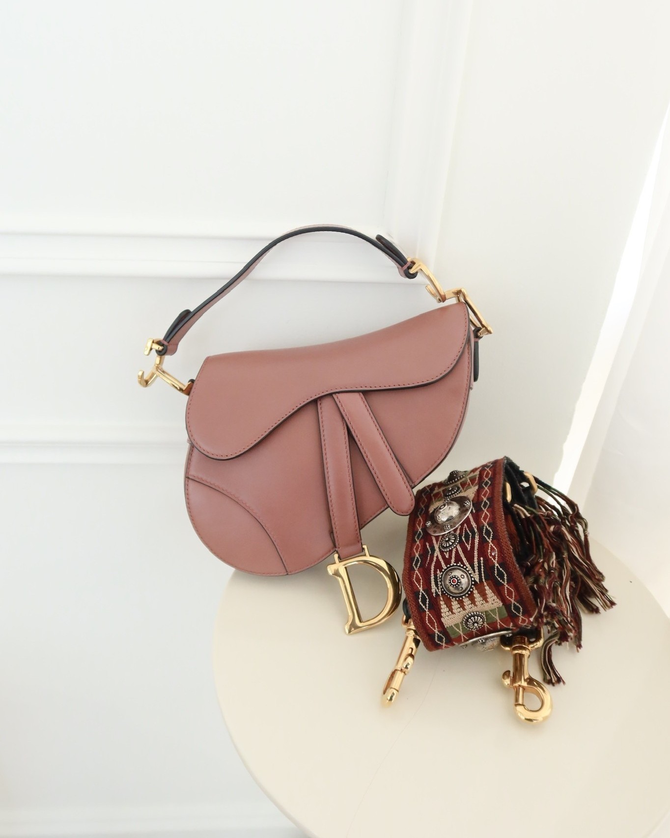 Dior Mini Saddle Bag Rose Taupe Grained Calfskin