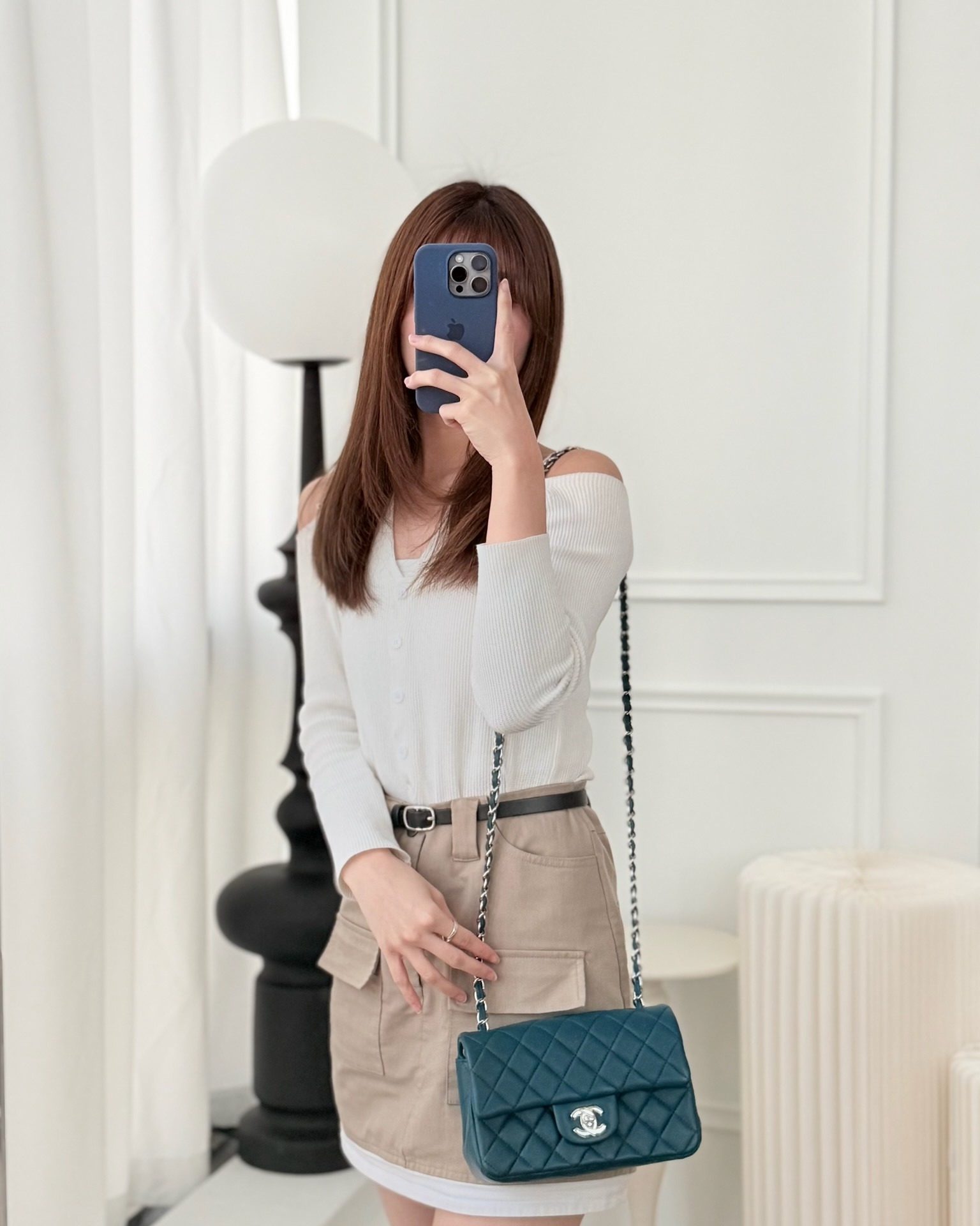 Chanel Quilted Mini Rectangular Flap Teal Green Lambskin