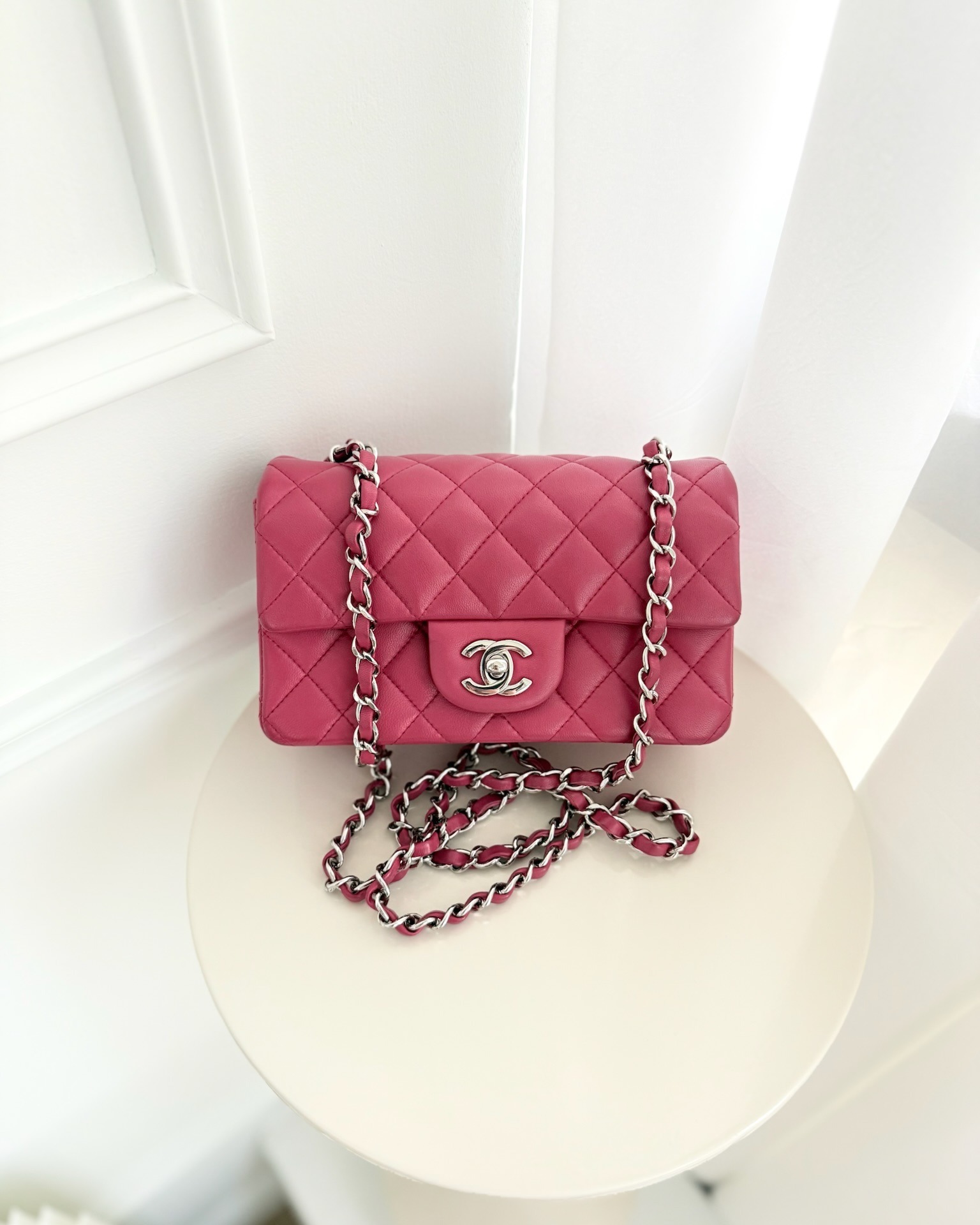 Chanel Quilted Mini Rectangular Flap Dark Pink Lambskin