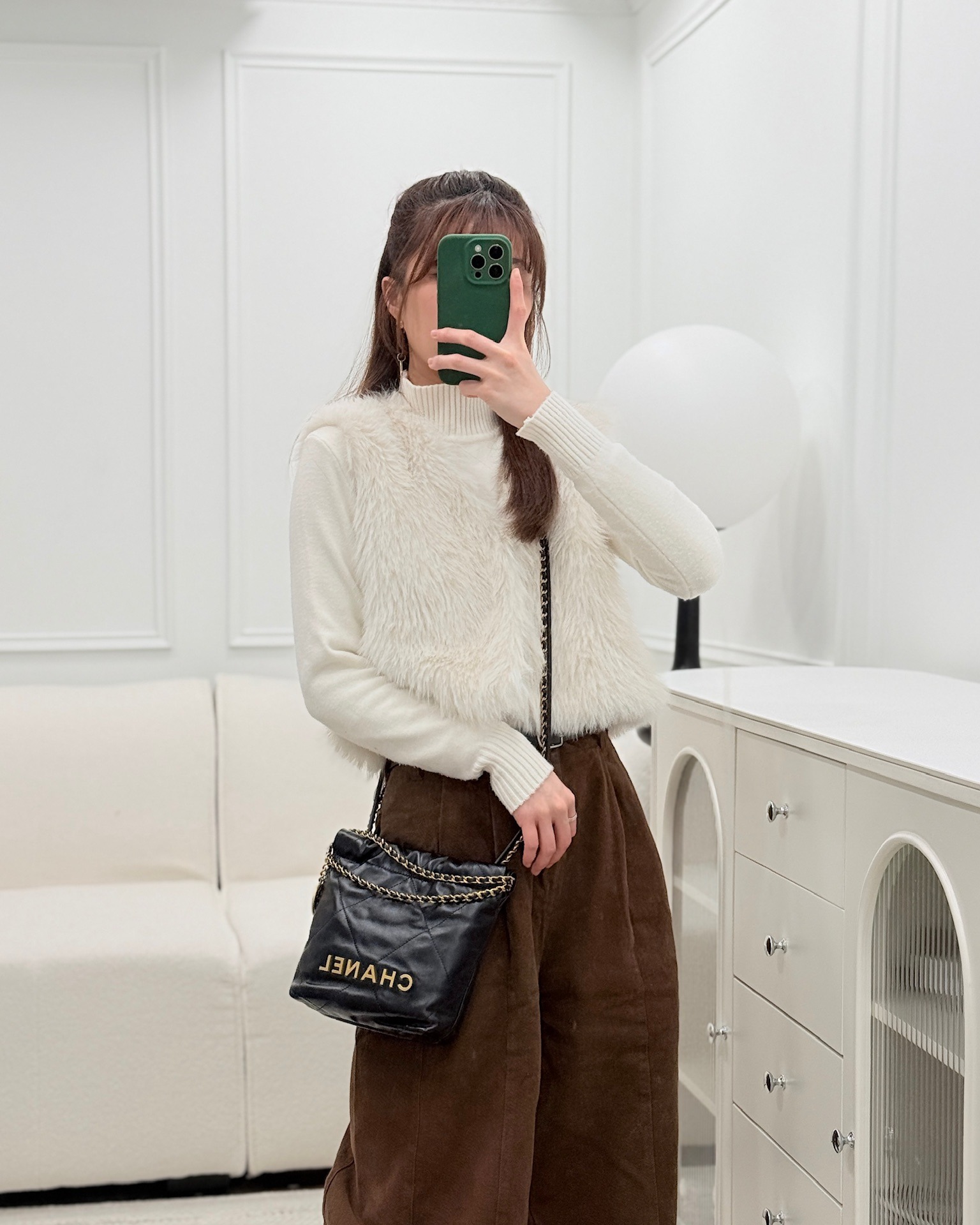 Chanel 22 Mini Bag Black Crumpled Calfskin Aged