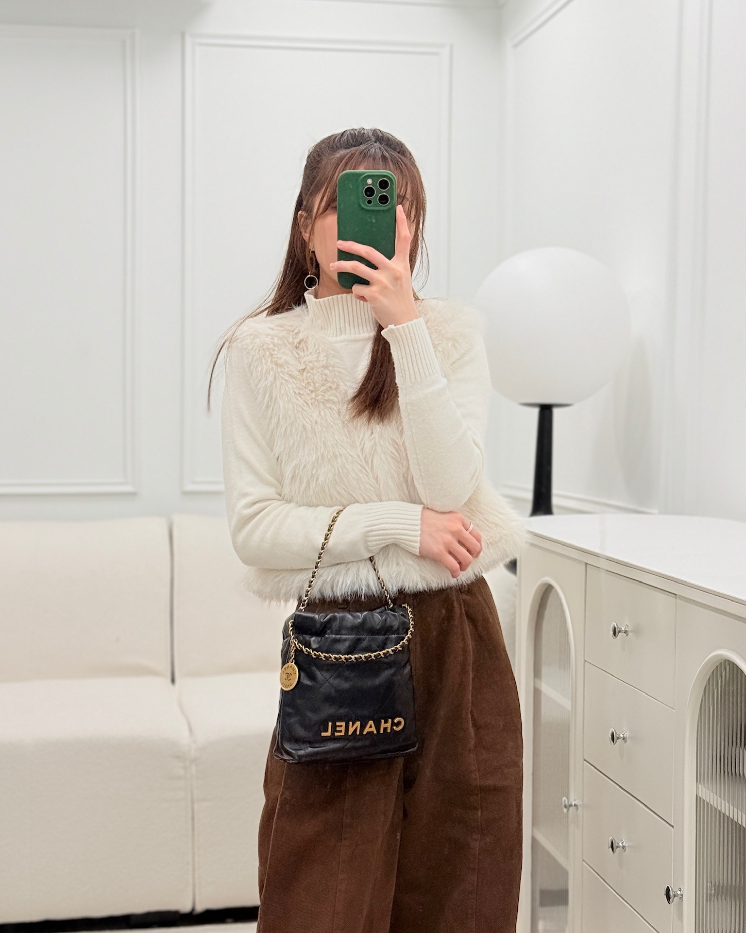 Chanel 22 Mini Bag Black Crumpled Calfskin Aged