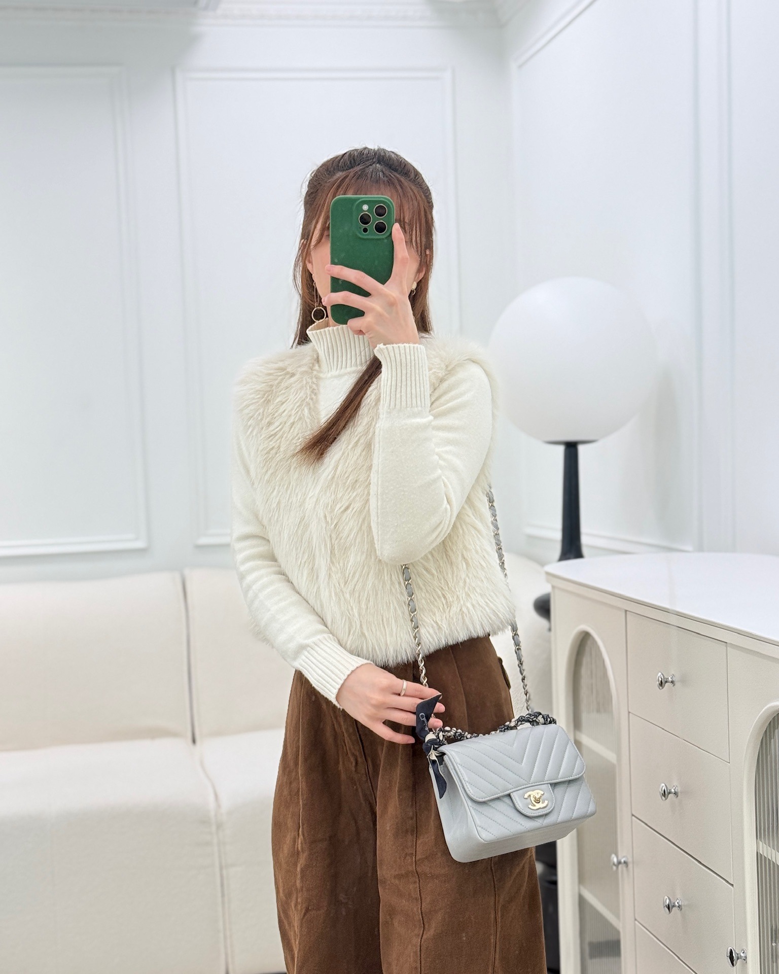 Chanel Mini Square Flap Chevron Grey Lambskin