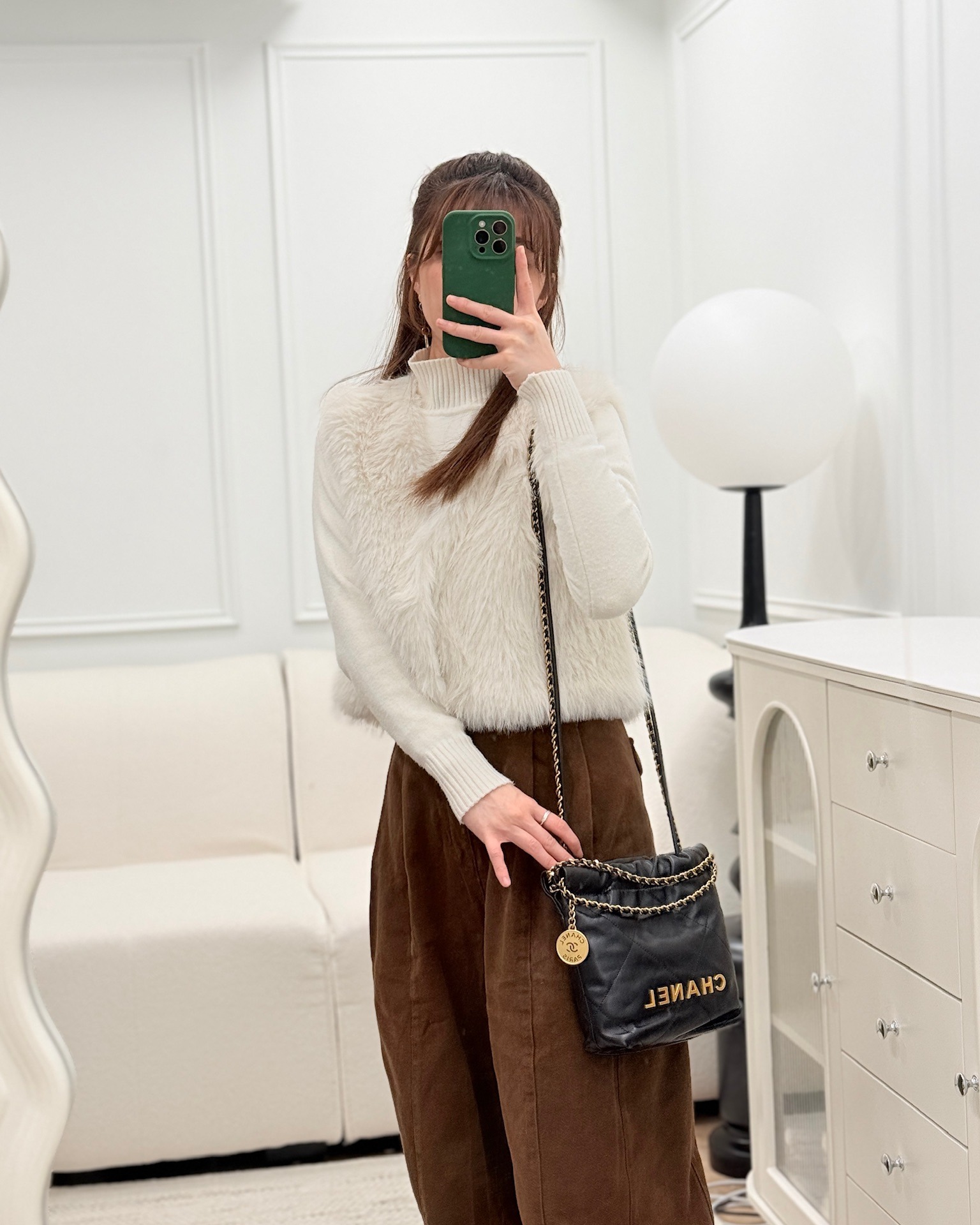 Chanel 22 Mini Bag Black Crumpled Calfskin Aged